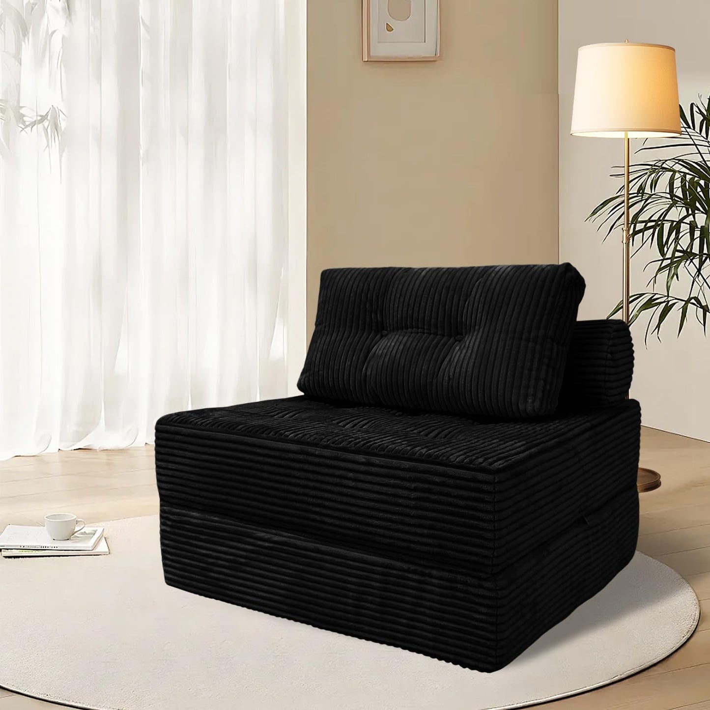ANONER Sectional Cloud Couch, Folding Sofa Bed with Memory Foam & Pillow, Convertible Futon Chair Floor Couch, Boneless Chaise Lounge, Fold Out Sleeper Chair for Living Room, Bedroom, Black