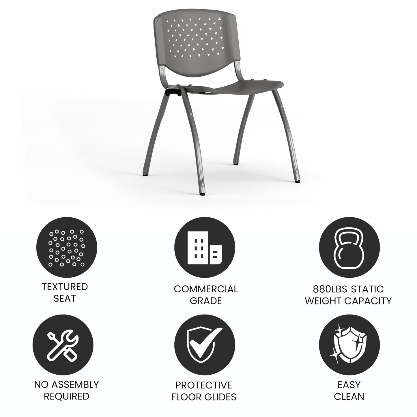 Flash Furniture HERCULES Series 880 lb. Capacity Gray Plastic Stack Chair with Titanium Gray Powder Coated Frame