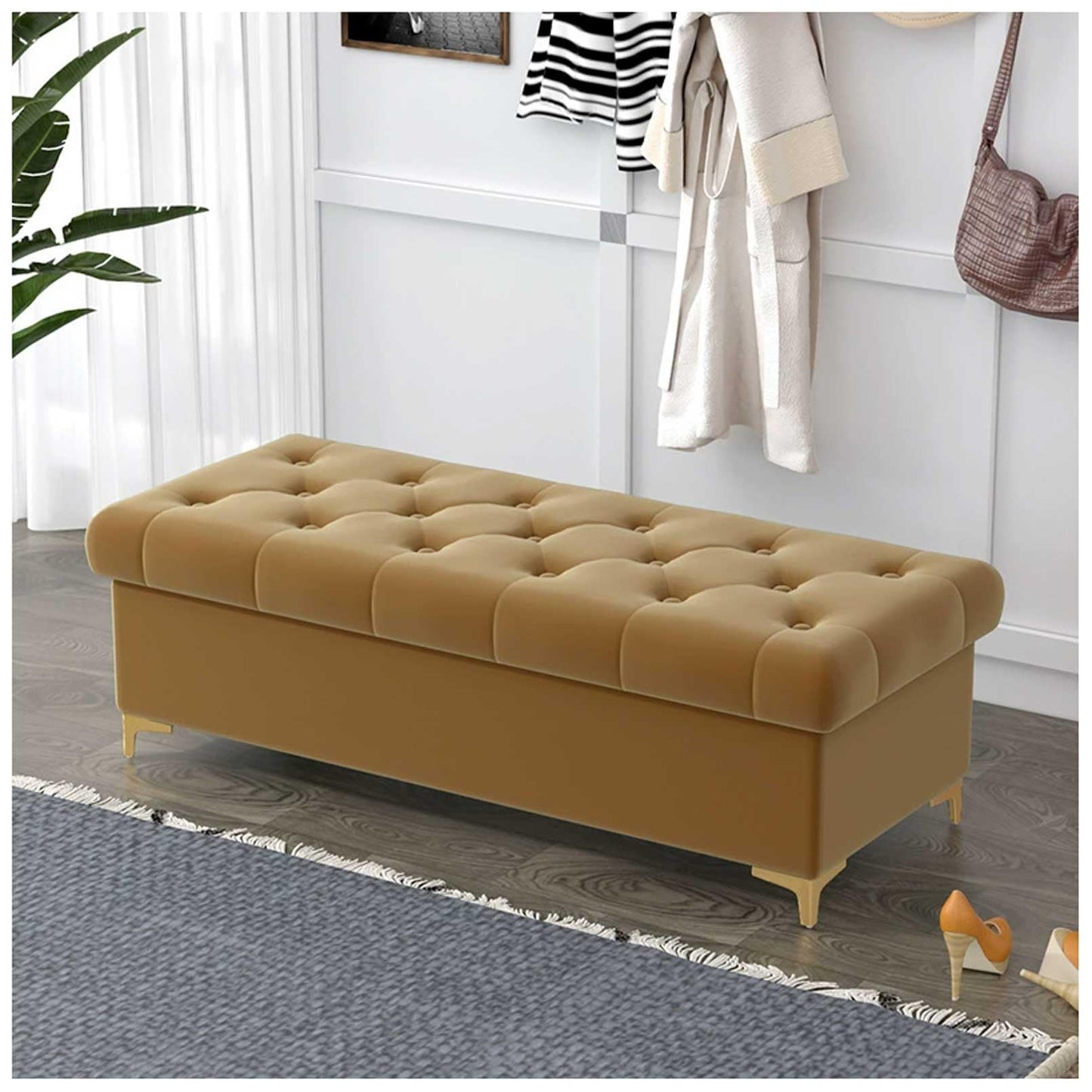 MSHOSAC Velvet Storage Bench Ottoman for Bedroom Brown Footrest & Shoe Rack 60x40x40cm Stylish Furniture for Home Hotel & Clothing Store Perfect for Modern Interiors