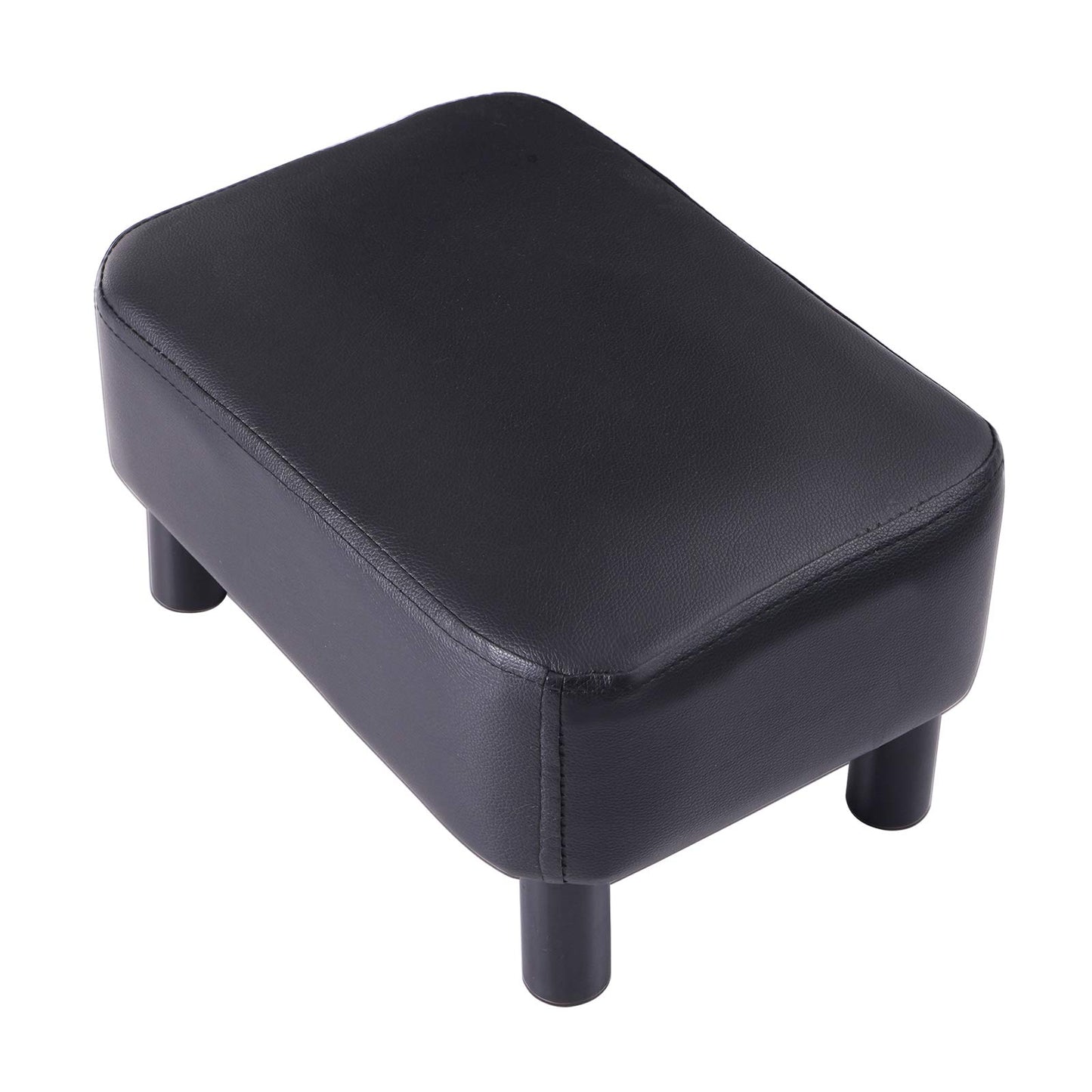IBUYKE 16.54" Small Footstool, PU Faux Leather Step Stool, with Padded Seat Pine Wood Legs and Padded Rectangular Stool, for Bedroom, Black RF-BD210