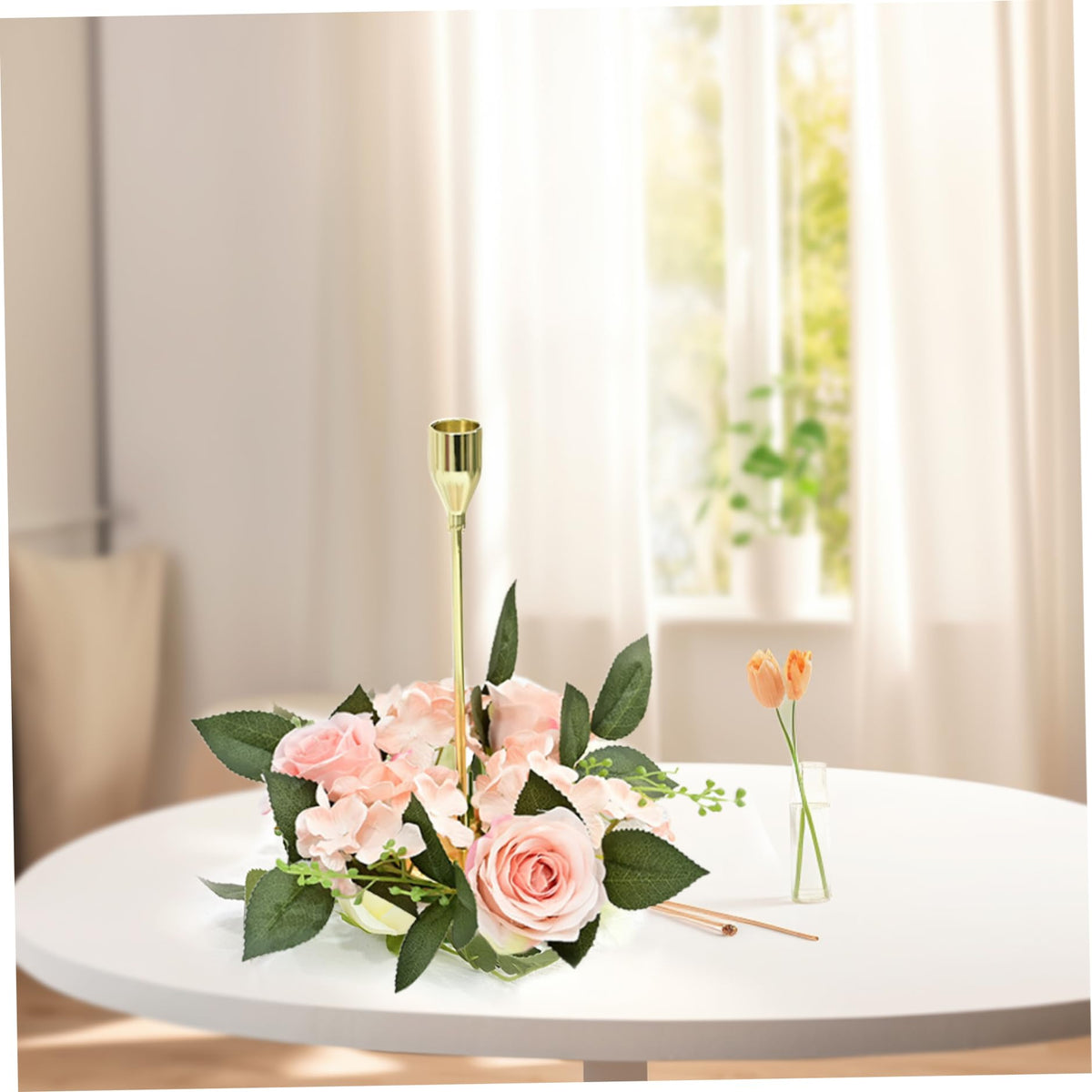 Candle Rings Wreaths 4 Inch Center Artificial Rose Candle Wreath Silk Flower Christmas Rings for Wedding Centerpiece Party Home Table Decor Style 2
