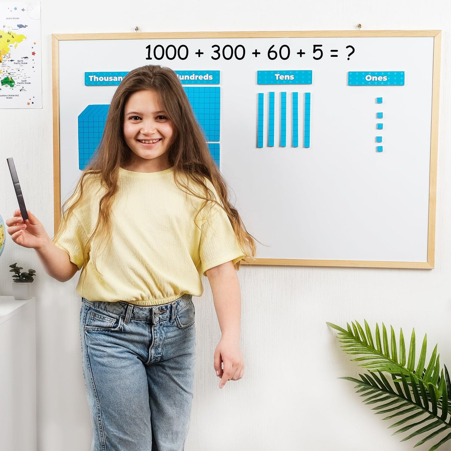 Simply magic 131+4 PCS Jumbo Blue Magnetic Base Ten Blocks for Math + Headings - Math Manipulatives, Base 10 Blocks, Place Value Manipulatives Magnets, Counters for Kids, Classroom Must Haves