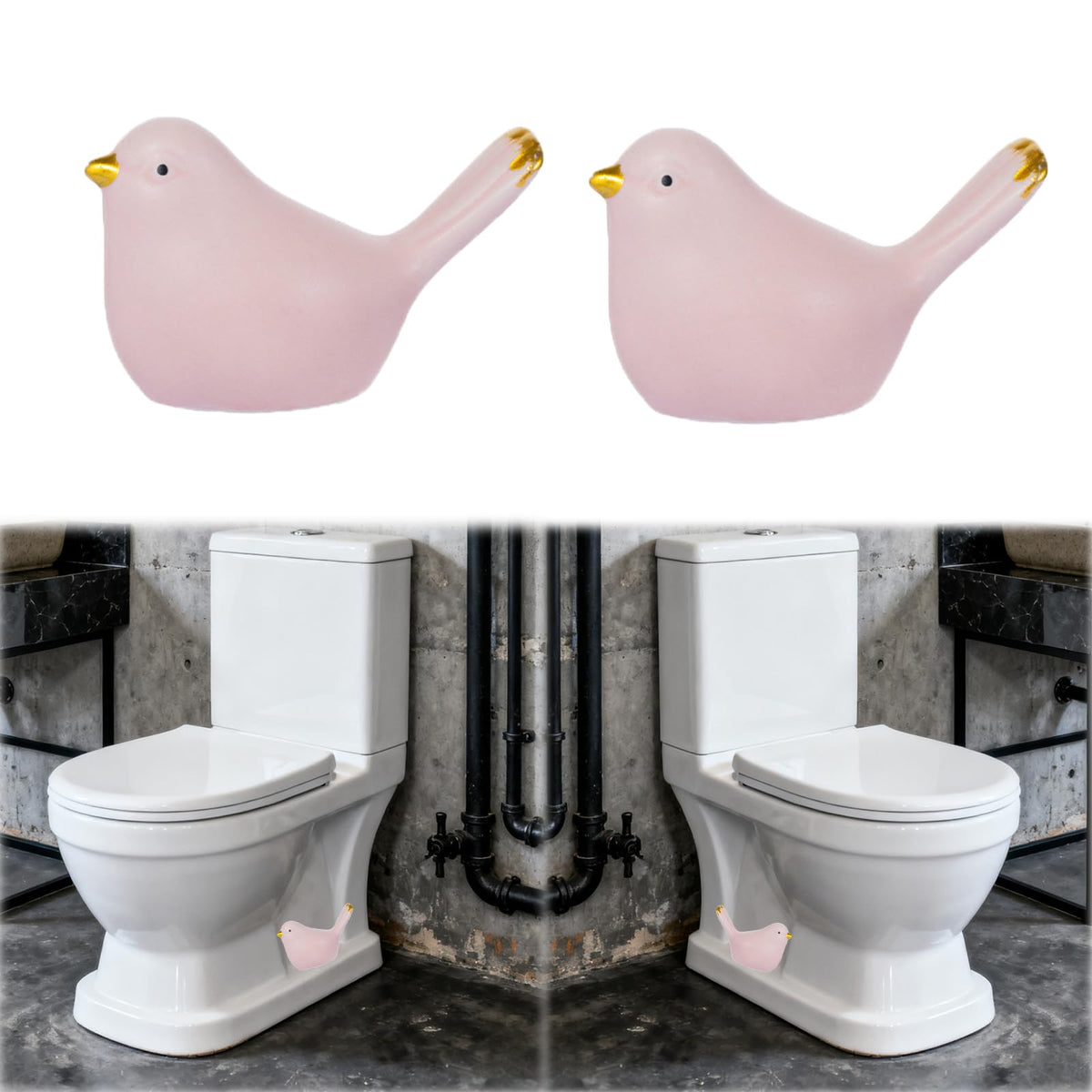 2Pack Bird Toilet Bolt Caps,Toilet Bolt Covers Decorative,Cute Funny Ceramics Bird Decorative,Closestool Bottom Easy Installation Replacement Parts（J-Pink）