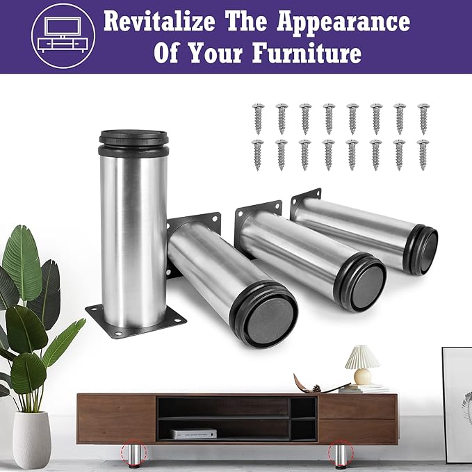 6 Inch Metal Furniture Legs Stainless Steel Adjustable Legs Silver Metal Legs
