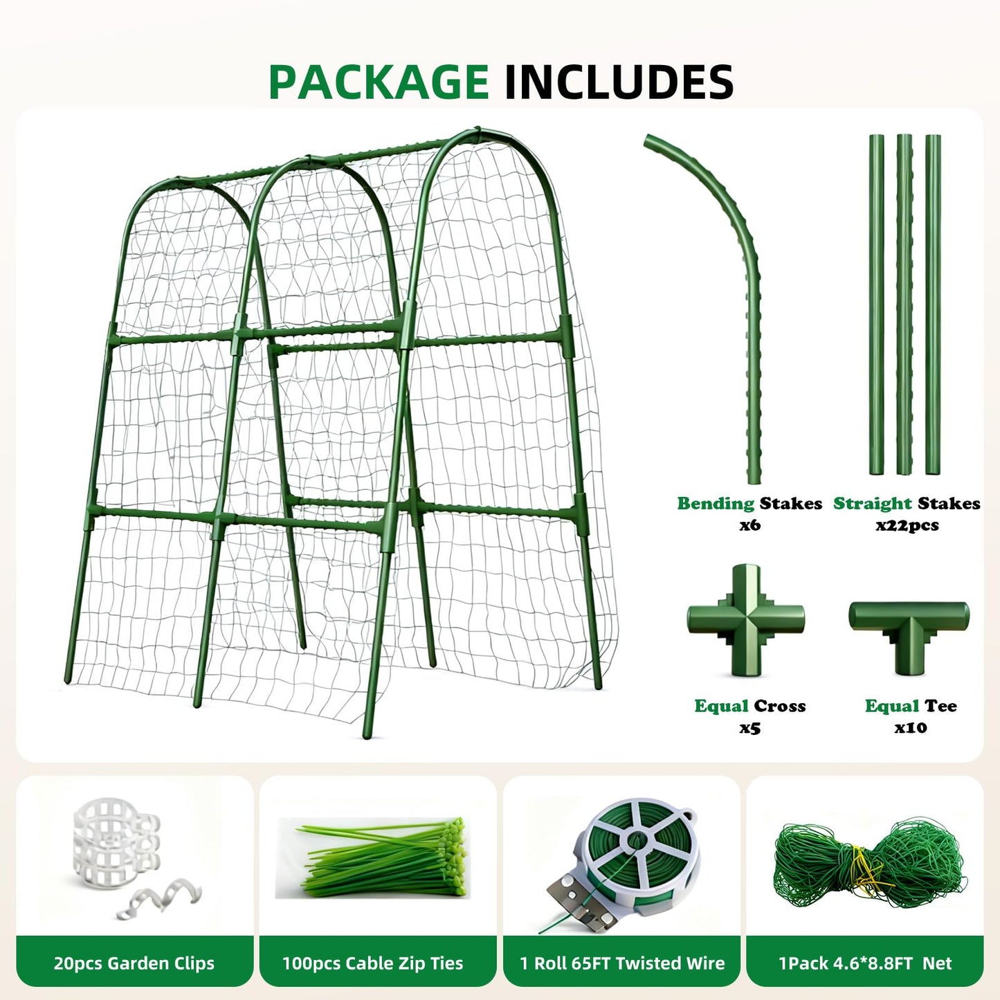 Laodier Cucumber Trellis for Raised Bed, U-Shape Garden Arch Metal Support for Climbing Plants, Metal Arch Plant Support Vegetables Trellis, Plant Support for Vine (Green, 31.5 * 30 * 47inch(L*W*H))