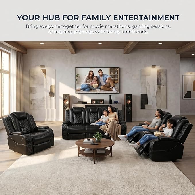 3-Piece Leather Power Recliner Sofa Set