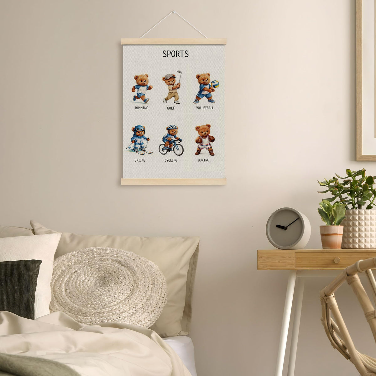 MOTERMATE Bear Sports Nursery Poster Hanger Frame, Sports Wall Hanging Decor Art Framed for Toddlers Kids Boys Room Nursery Bedroom Playroom, Kids Playroom Wall Poster Prints, 12x16 Inch
