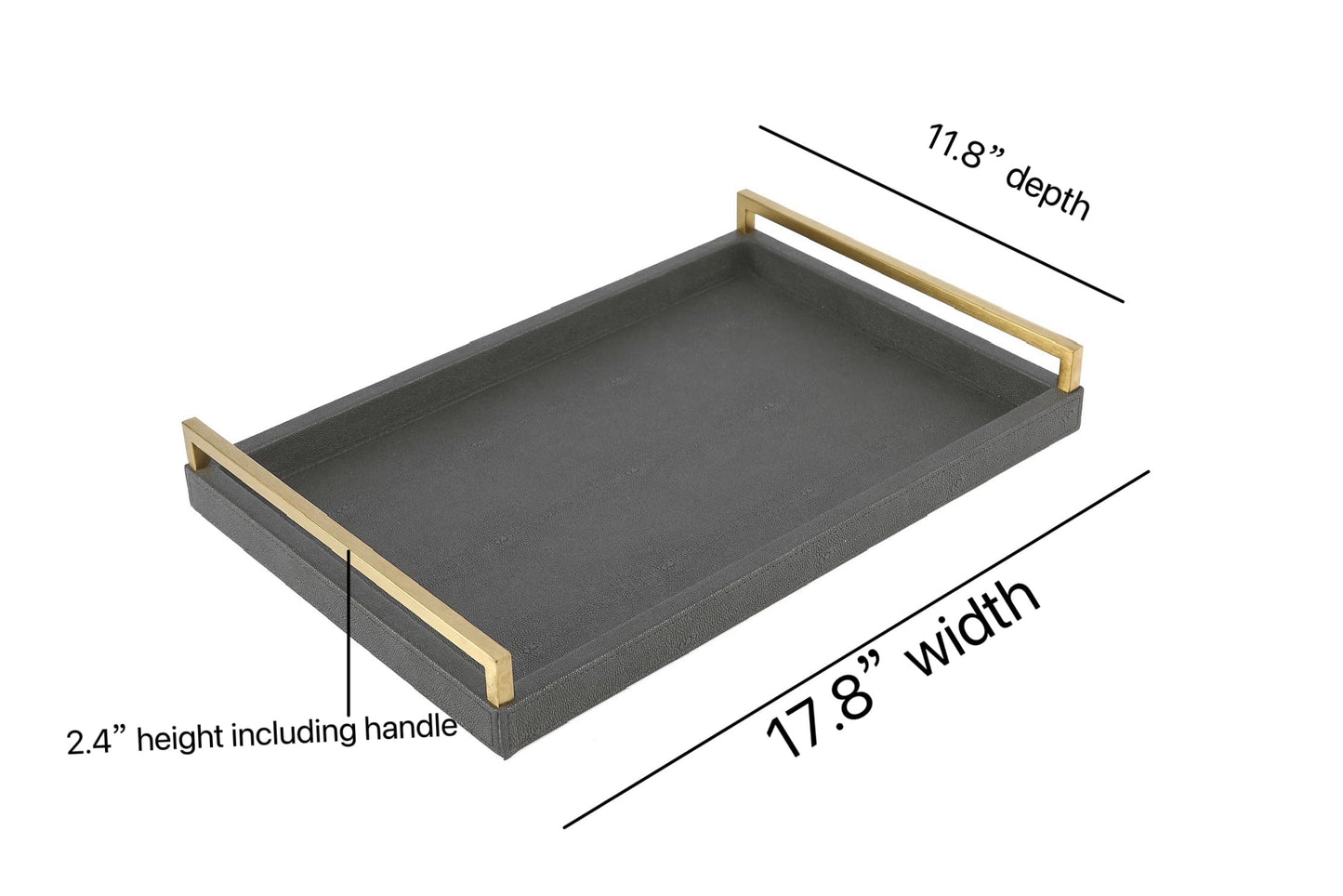 WV 17.8 * 11.8" Grey Shagreen Large Serving Tray with Brushed Gold Handle,Faux Leather Home Decorative Tray, Coffee Table Tray for Living Room, Dinning, Vanity （Grey
