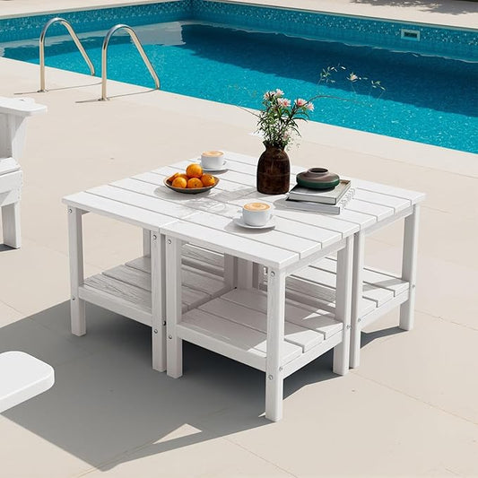 SERWALL 2-Tier HDPE Outdoor Side Tables Set of 4, Weatherproof Rectangular