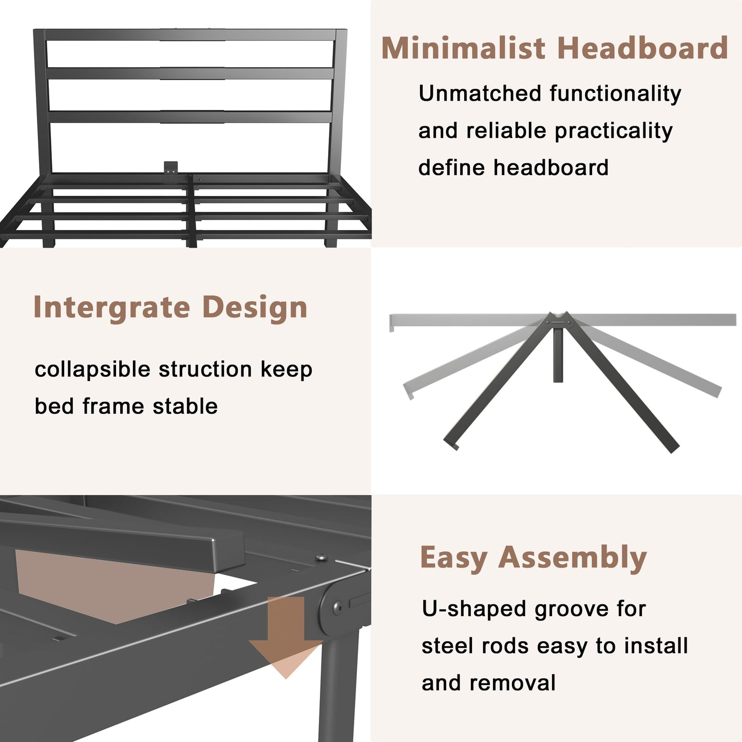 ZKQ 14 Inch Full Bed Frame with Headboard, Black Metal Full Size Bed Frame, No Box Spring Need, Anti-Slip Gaskets, Noise-Free, Heavy Duty Steel Platform Support, Easy Assembly