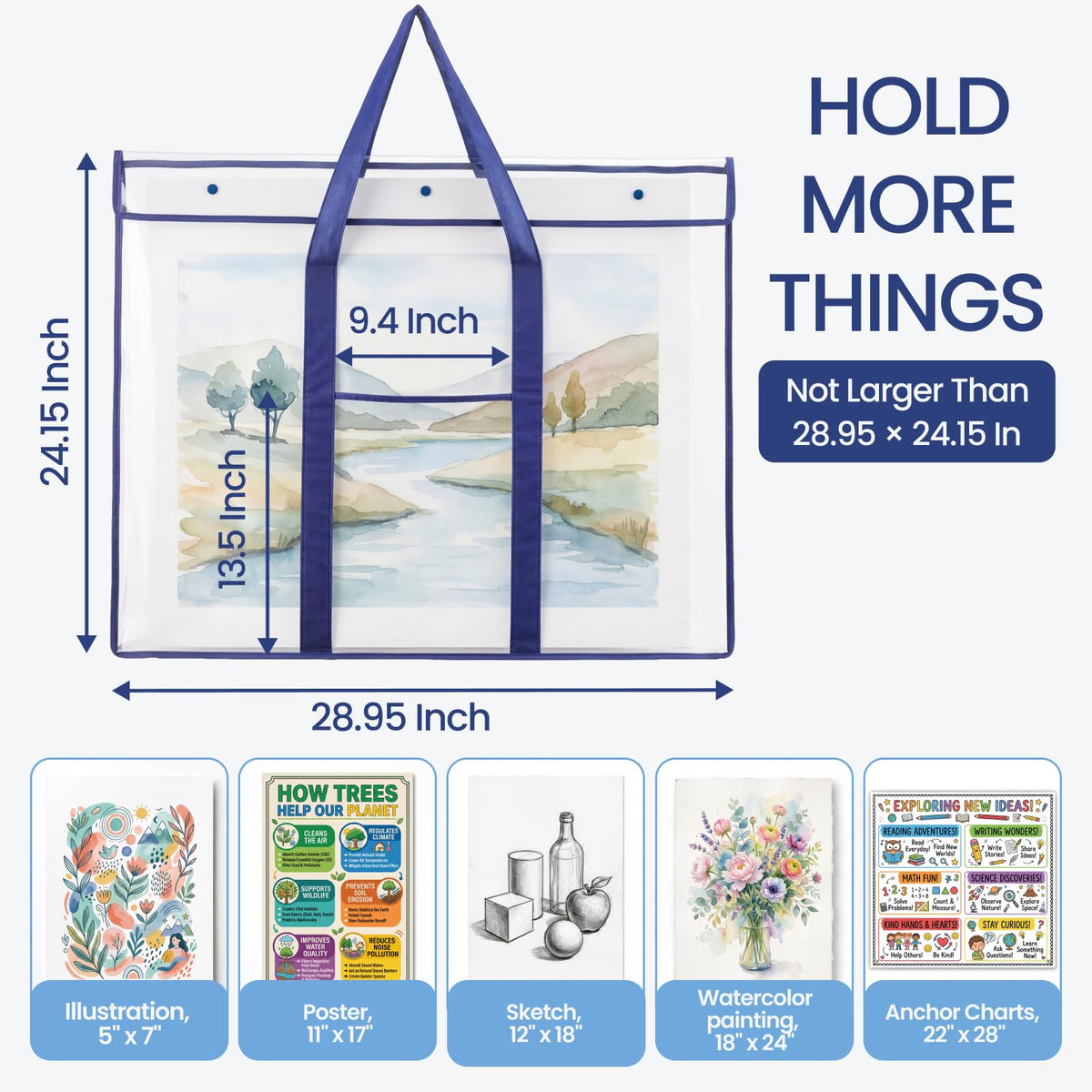 GAMENOTE 2 Pack Large Poster Storage Bag (31.5"×25.5") Bulletin Board Holder Art Portfolio Container for Teachers Classroom Organization