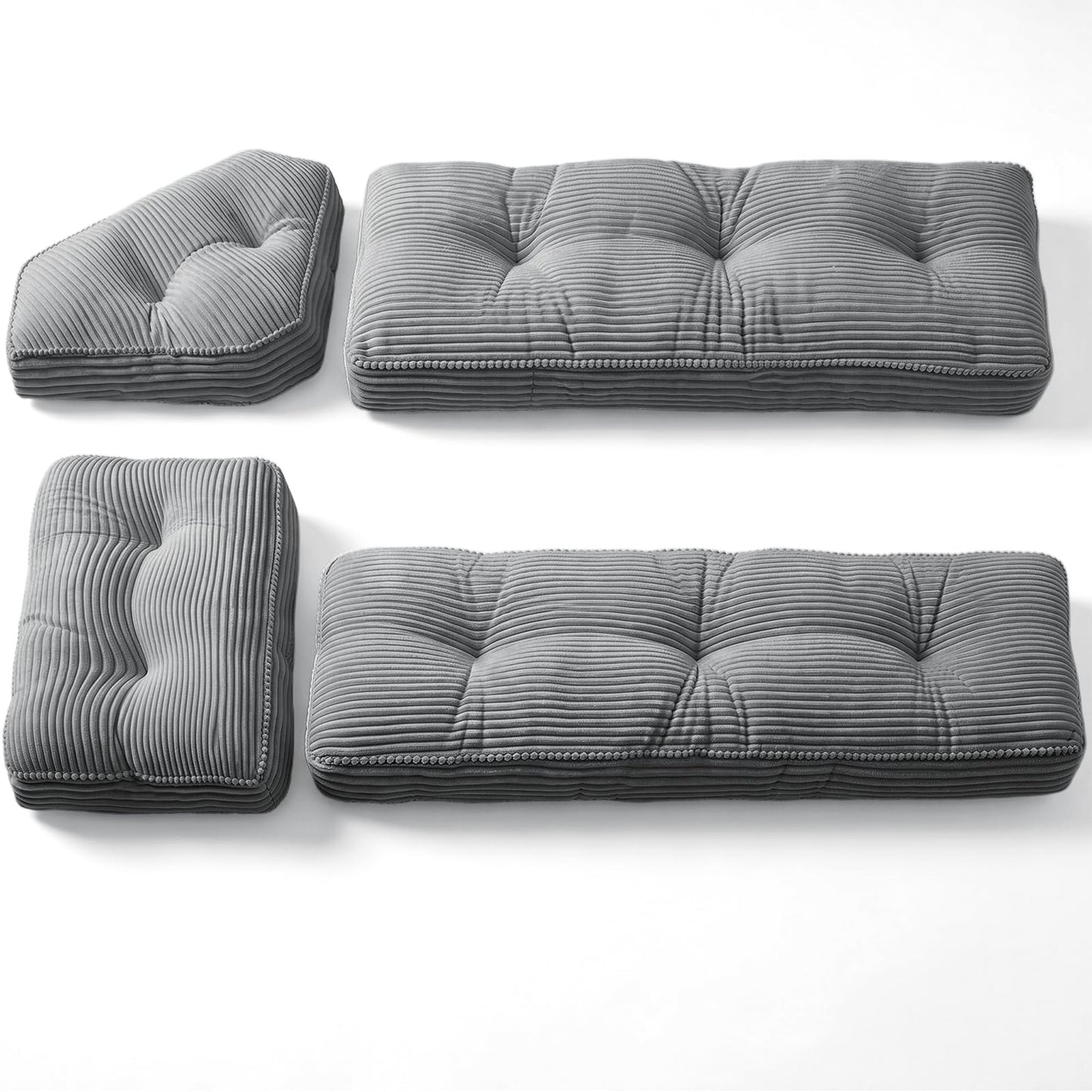CEAWTUMY Breakfast Nook Cushion Set, 4 Pcs Comfortable Corduroy Nooks Bench Cushions, Non-Slip Anti-Shift Kitchen Nook Cushion for Dining Corner(Grey)