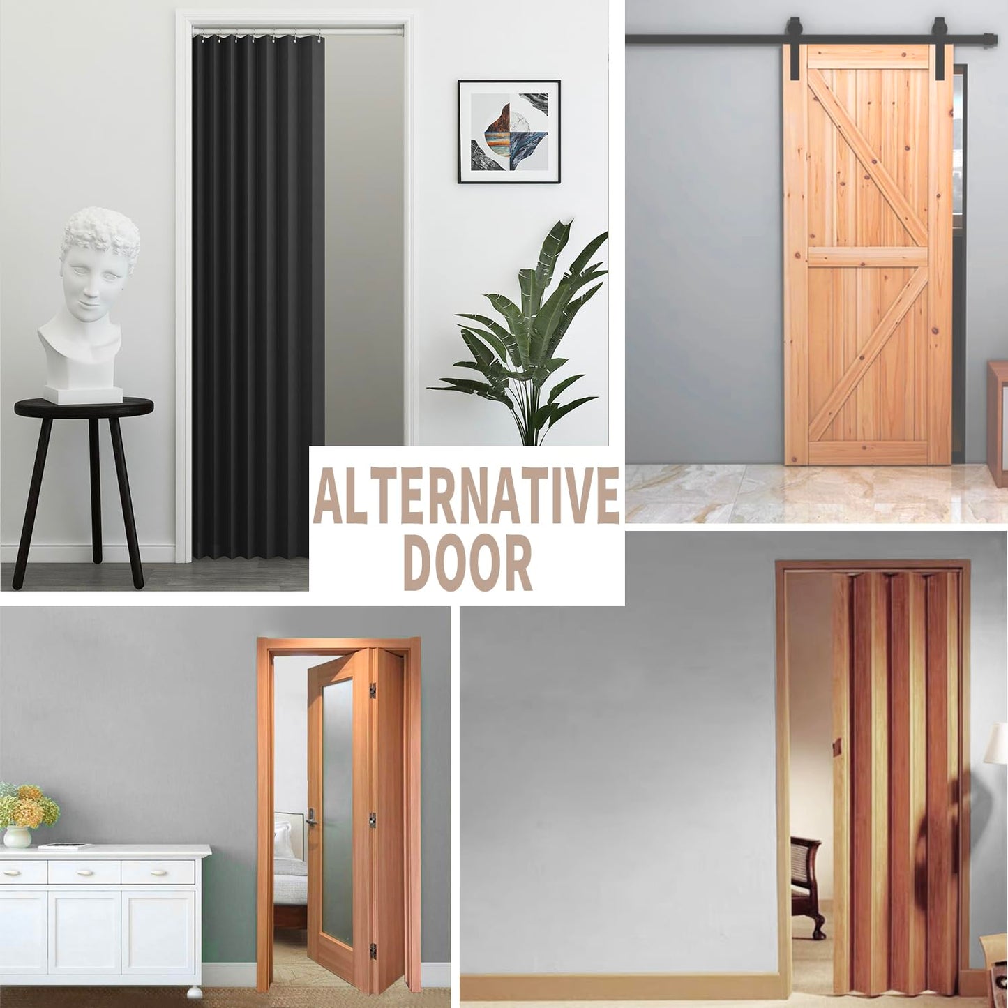 Vatge Closet Door Curtain Room Divider Drapes, Pleated Folding Style Curtains for Doorways Curtain for Bedroom Without Door,1 Panel with Tieback, W39 x L78, Black