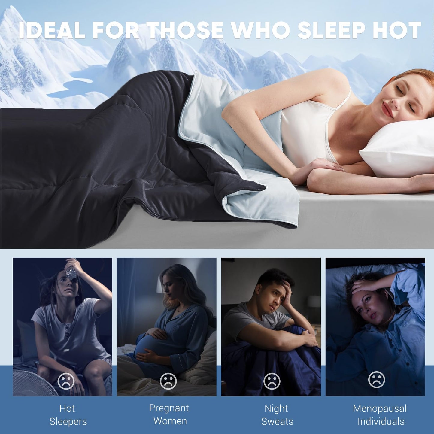 Elegear Revolutionary Cooling Comforter Queen Size, Arc-Chill 3.0 Cool Tech Double-Sided Cooling Blanket for Hot Sleepers & Night Sweats Q-max>0.5, Lightweight & Breathable Summer Comforter Black/Gray