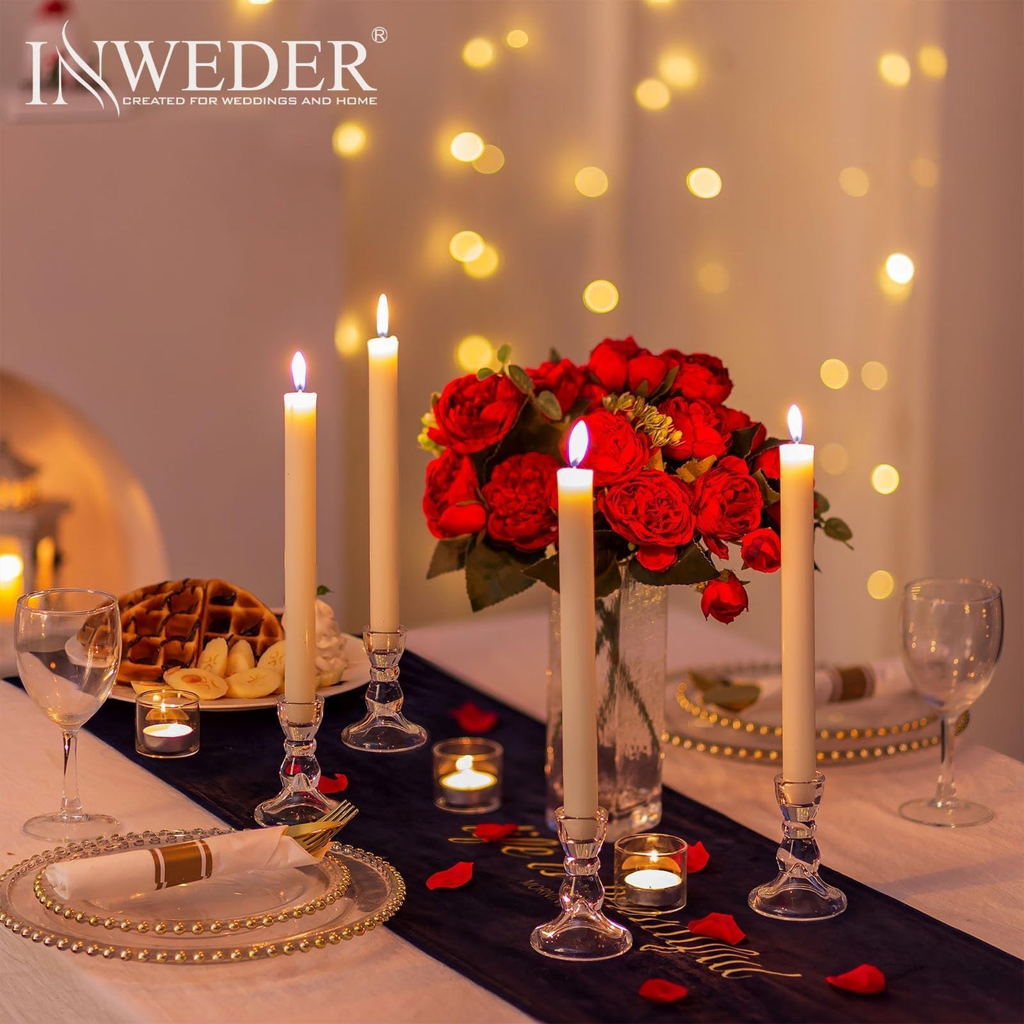 Inweder Glass Taper Candle Holders - Cute Candlestick Holders, 20Pcs Clear Candle Stick Candle Holder, Modern Tapered Candlestick Holders for Standard Candles for Wedding Christmas Home Decor