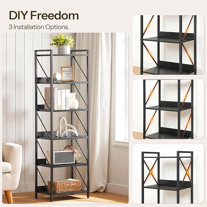 HOOBRO Bookshelf, 6-Tier Industrial Bookcase, Book Shelf Storage Organizer