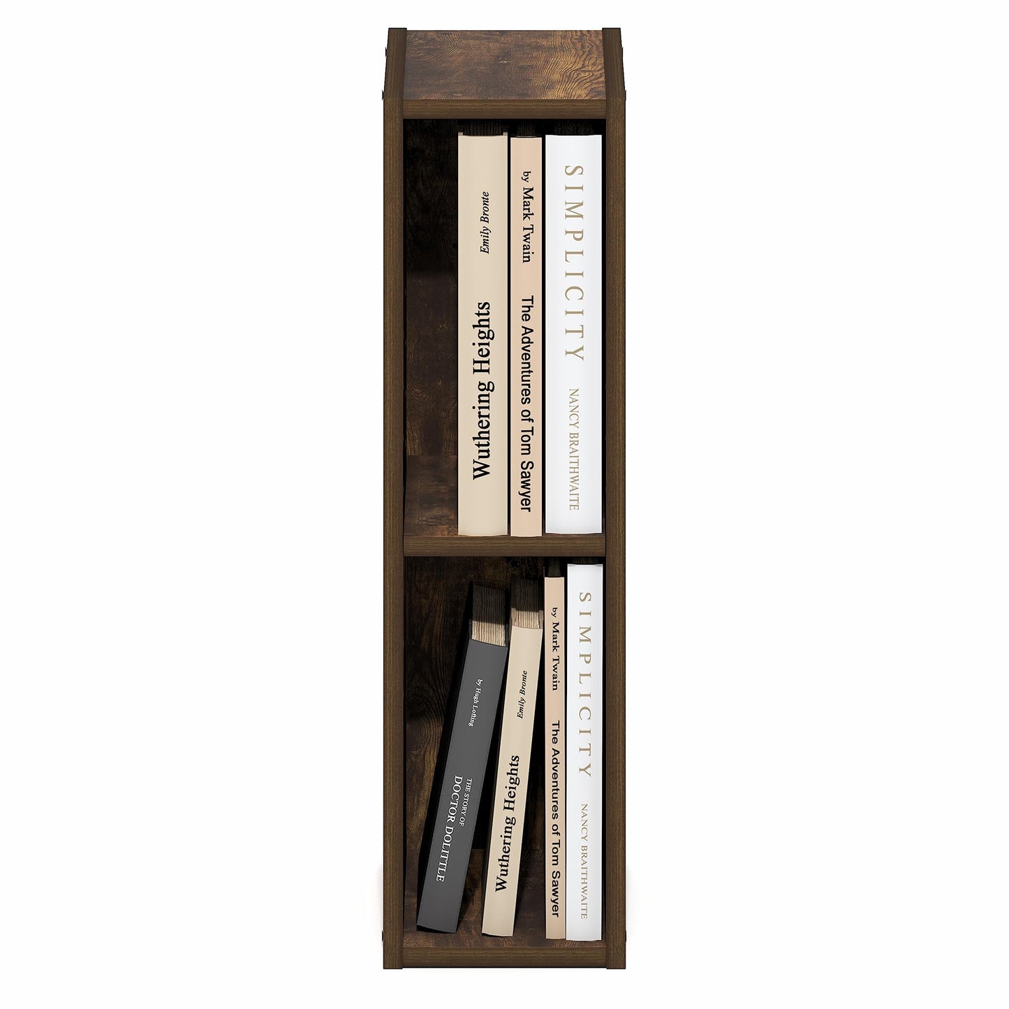 Furinno Fulda Book Shelf, 2-Tier Narrow Bookshelf, Bookcase with 6-in Width Storage Shelf, 9.3 x 5.9 x 21.2, for Living Room, Bedroom, Home Office, Amber Pine