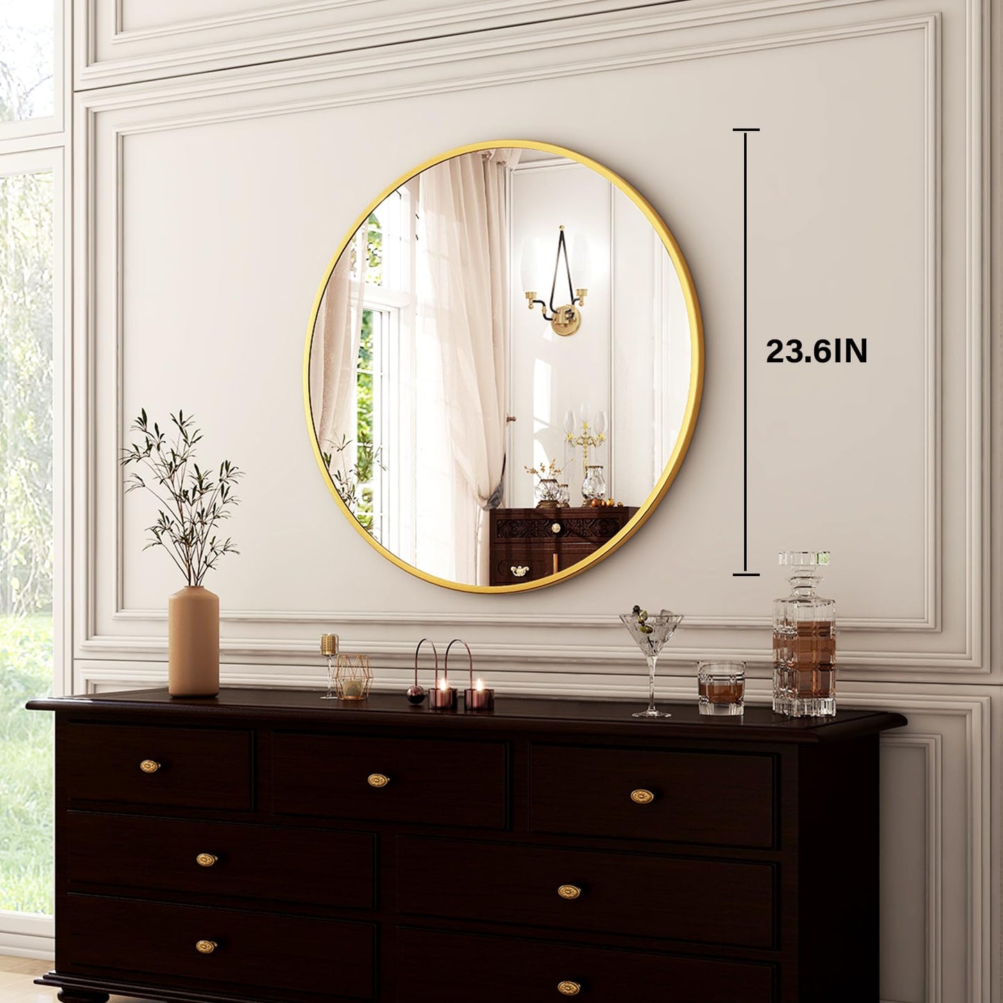 HARRITPURE 24 Inch Round Mirror, Gold Circle Bathroom Mirror, Modern Aluminum Alloy Frame Wall Mounted Vanity Mirror for Living Room, Bedroom, Entryway