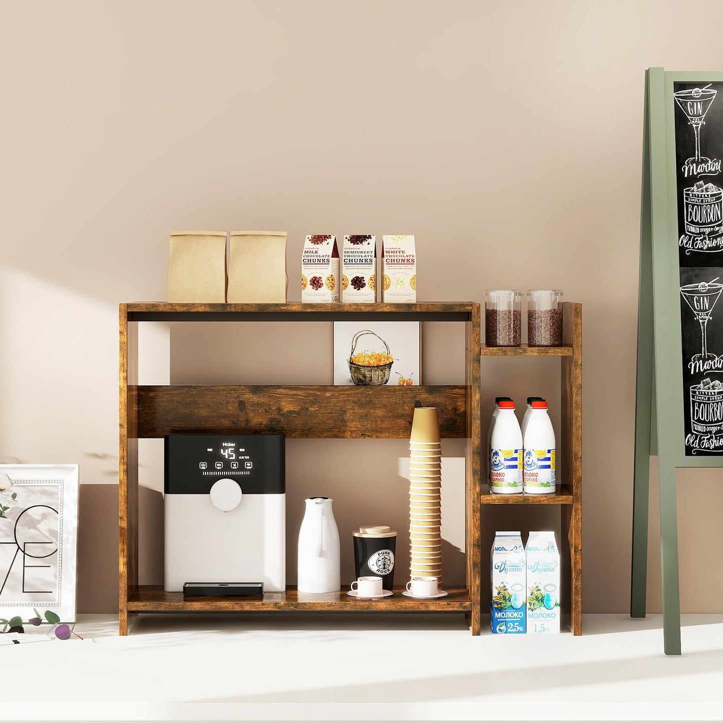 IBUYKE Desktop Bookshelf,36.8" Desktop Organizer Shelf,Wood Desk Hutch for Computer Monitor,Display Shelf for Office Home Dormitory,Brown TMZ008H