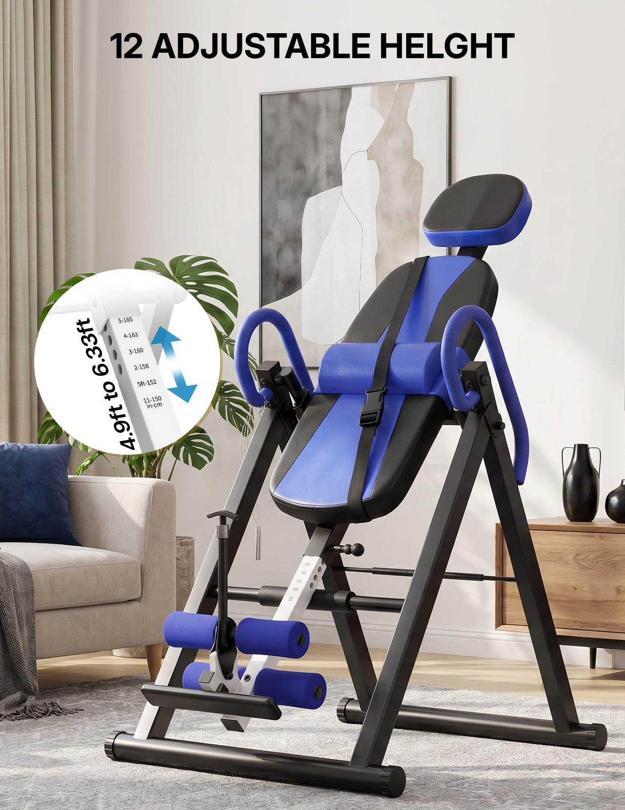 YOLEO Gravity Heavy Duty Inversion Table with Headrest & Adjustable Protective Belt Back Stretcher Machine for Pain Relief Therapy (W1-Blue)