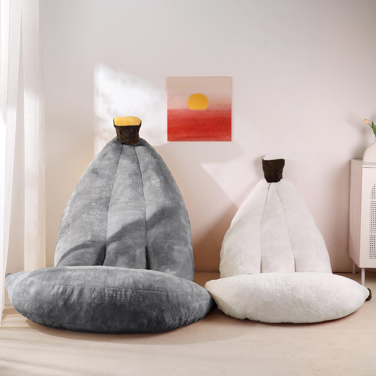 IEVENW Banana Bean Bag Chair with Ottoman, Floor Sofa Bed with Footrest, Comfy Convertible Lounger for Adults, Plush Couch for Bedroom, Living Room or Dorm, L-Grey