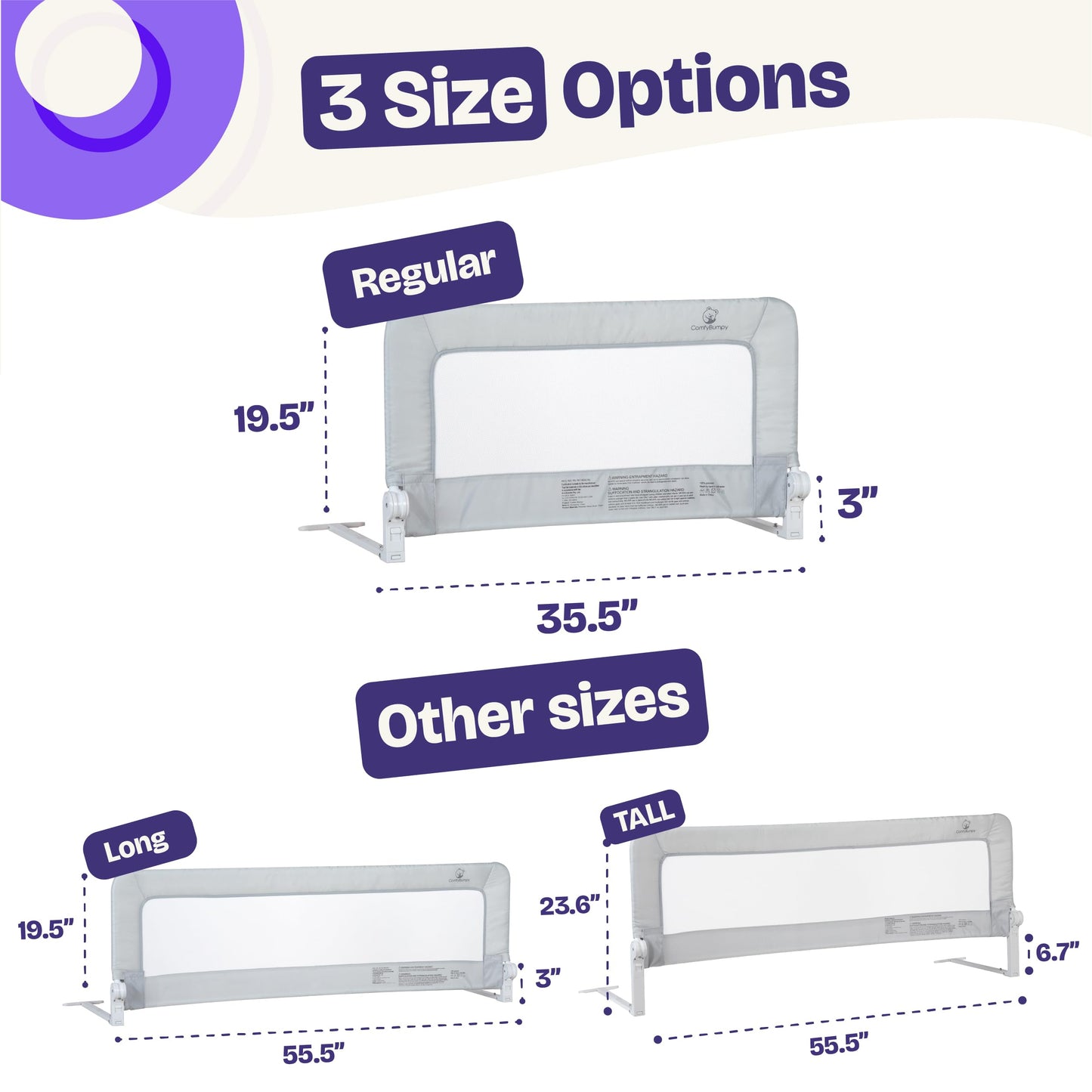 ComfyBumpy 2-Pack Bed Rail for Toddlers 35.5" L x 19.5" H | Toddler Bed Rails for Twin, Full & Toddler Mattress Size | Swing Down Rail Guard | Mattress Side Rail for Kids | Gray