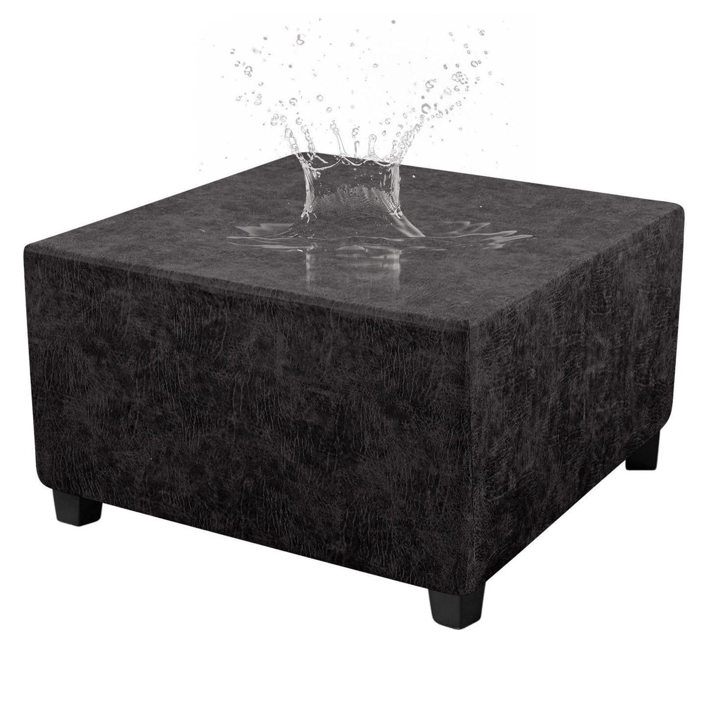 HYGPP Faux Leather Ottoman Cover Rectangle Ottoman Slipcover Waterproof Storage Ottoman Cover Stretch Non Slip Living Room Furniture Protector-Brown-Large(Black,Large)
