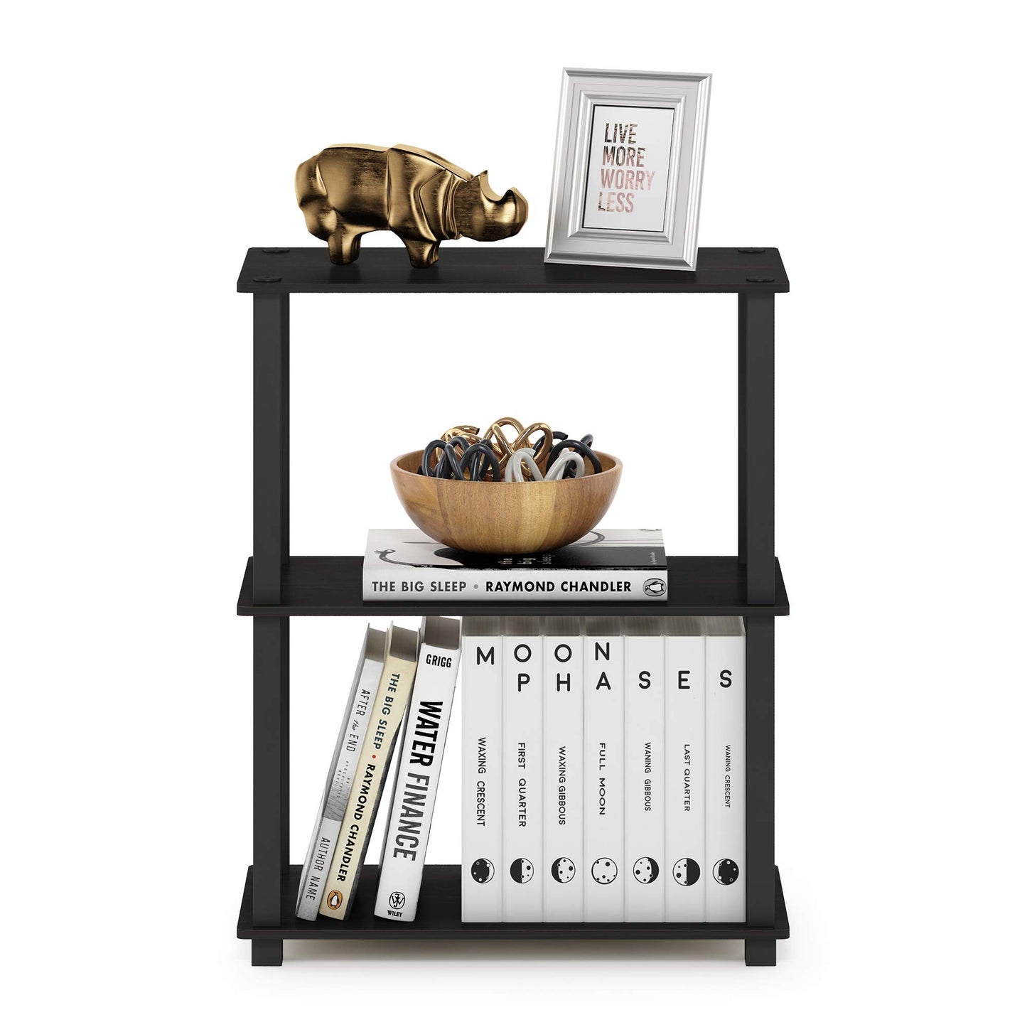 Furinno TURN-S-TUBE Storage Shelves, 3-Tier Book Shelf, Corner Shelf, Toolless Open Shelves, for Organization and Storage, Living Room, Garage, Home Office, Espresso