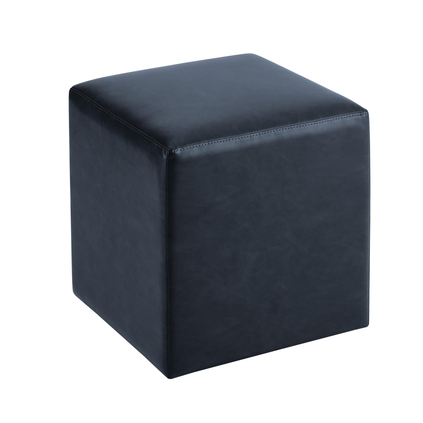 Studio Living® 18” Warren Ottoman Square Faux Leather Bench, Stationary Ottomans, Backless Chair, Footrest for Living Room, Footstool Office, Bedroom, Padded Seat, Navy Blue