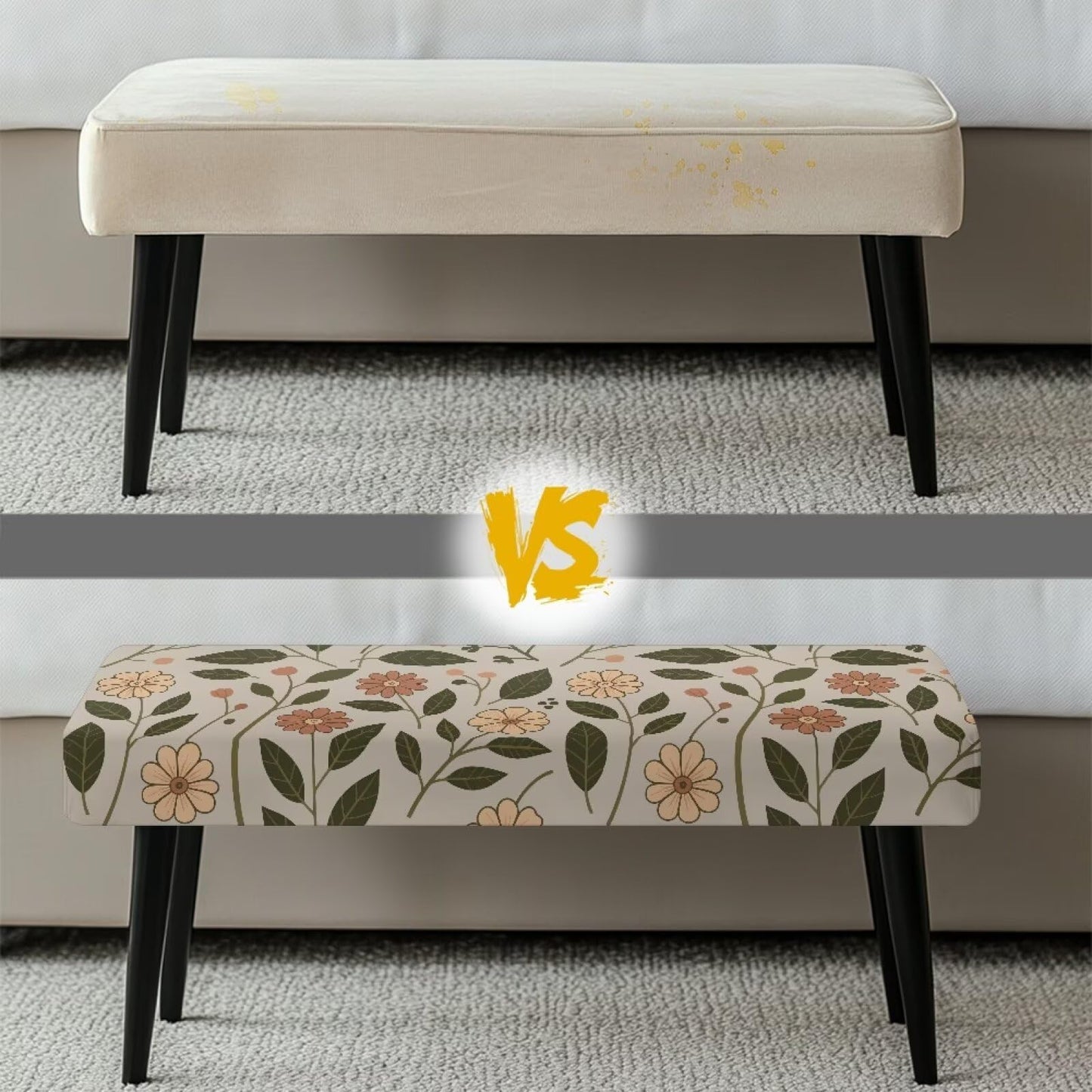 Cugasmaru Bench Covers Breathable Soft Stretch Dining Bench Cover Retro Floral Removable Non-Slip Rectangle Seat Cushion Slipcover Home Decor Benches Seat Protector