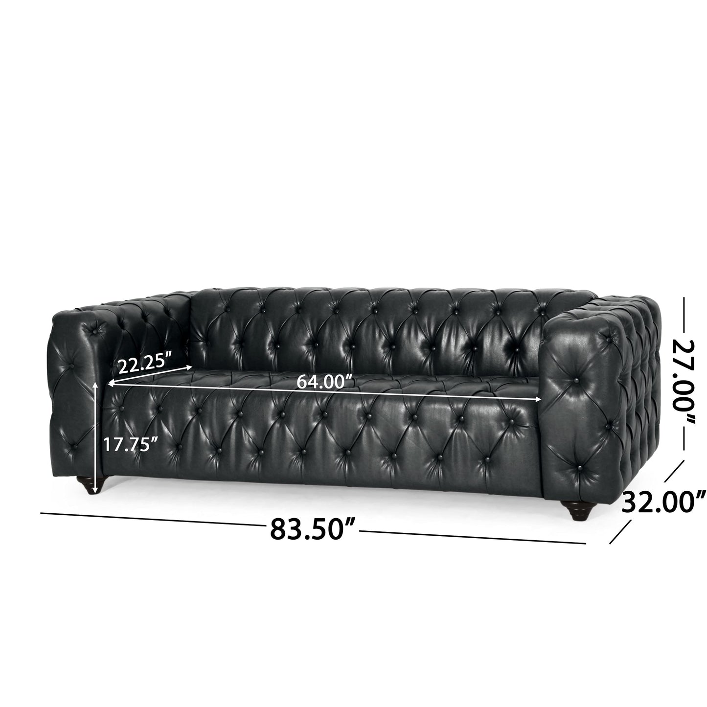 Christopher Knight Home Sagewood Tufted 3 Seater Sofa - Faux Leather - Midnight Black/Dark Brown
