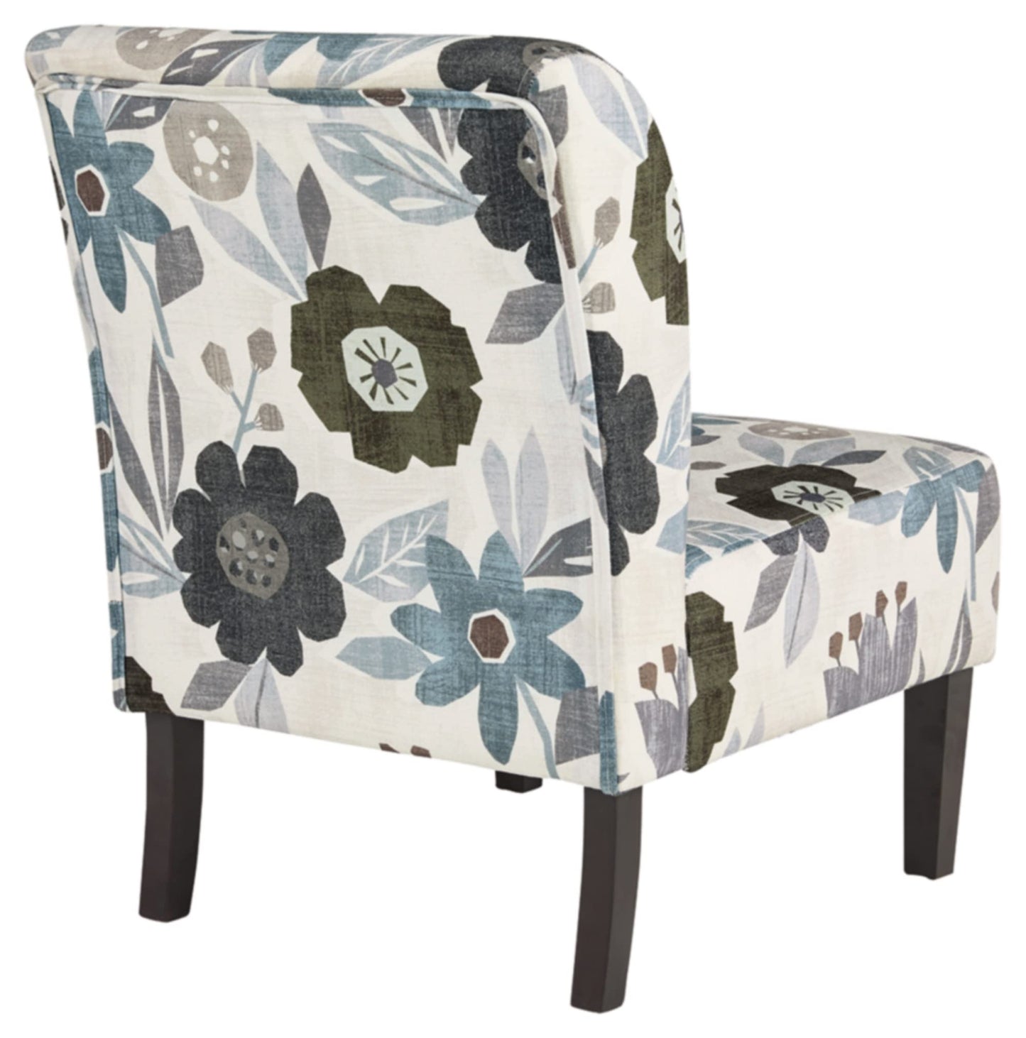 Signature Design by Ashley Triptis Floral Armless Accent Chair with Attached Cushions, Fabric Upholstery, Wood Legs, 16.63" Seat Height, White, Blue & Gray