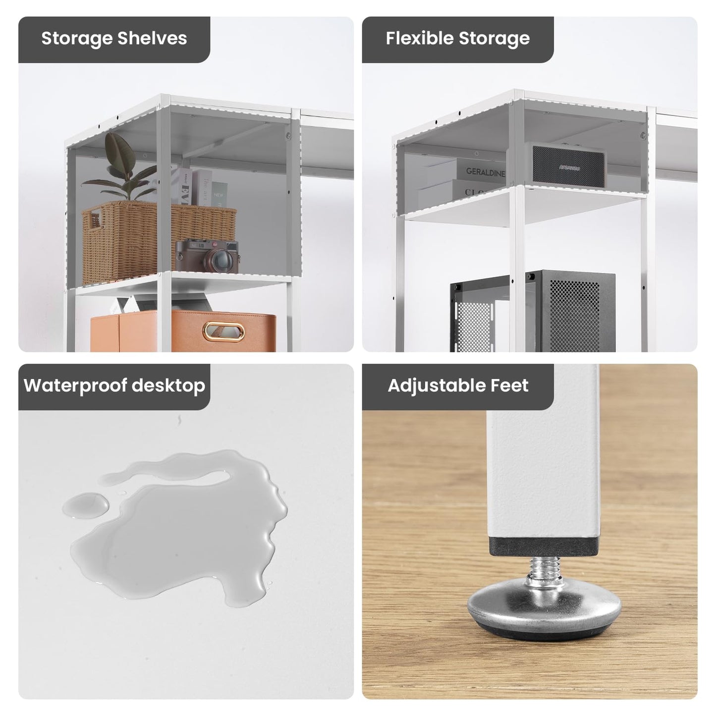 MINOSYS 47-inch Computer Desk with Storage Shelf - Ideal Gaming Desk for Bedrooms, Small Spaces, and Home Offices Modern Writing Desk for PCs,White Table.