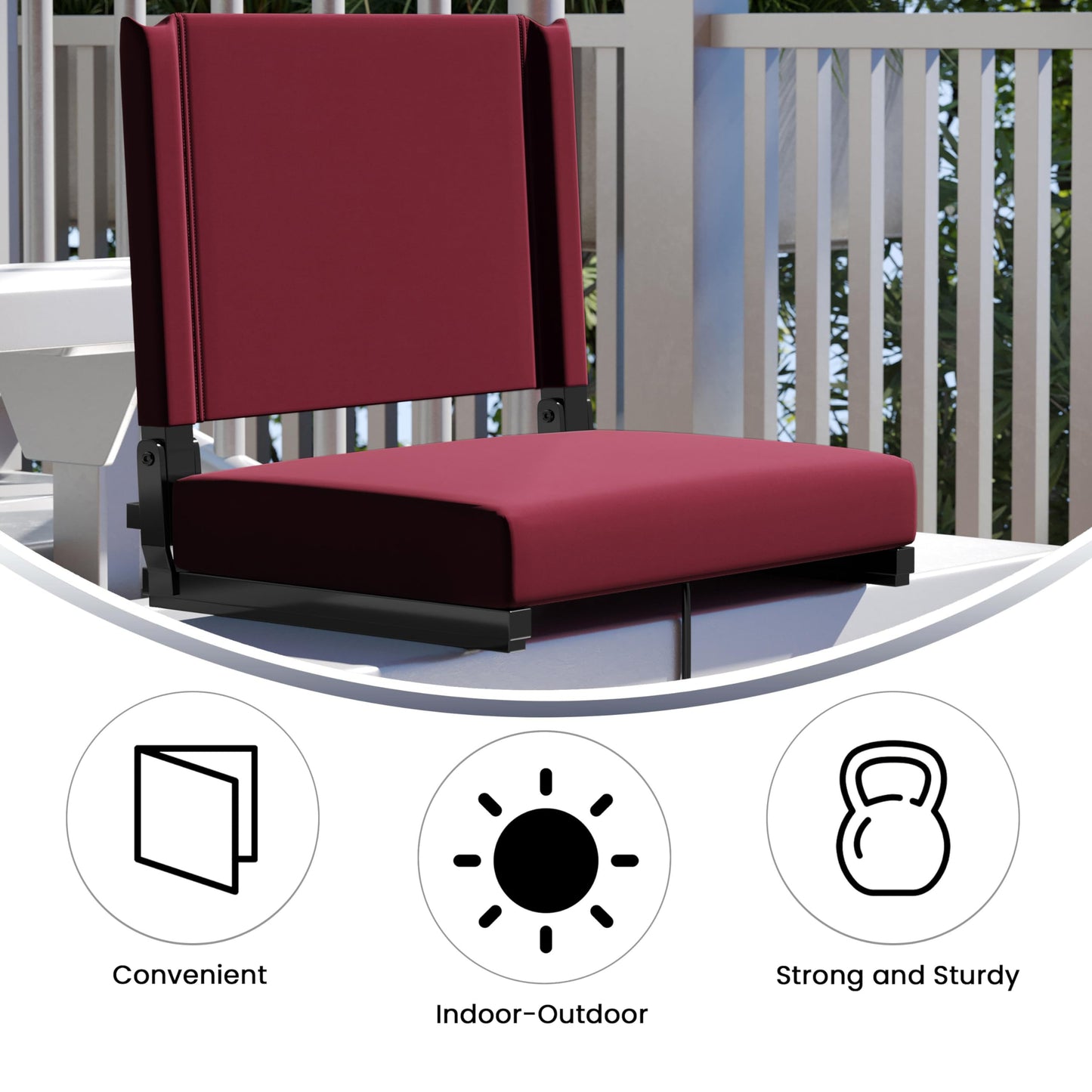 Flash Furniture Grandstand Portable Stadium Seat for Bleachers or Benches, Folding Padded Stadium Chair with Carrying Handle, 500 lb. Weight Capacity, Maroon