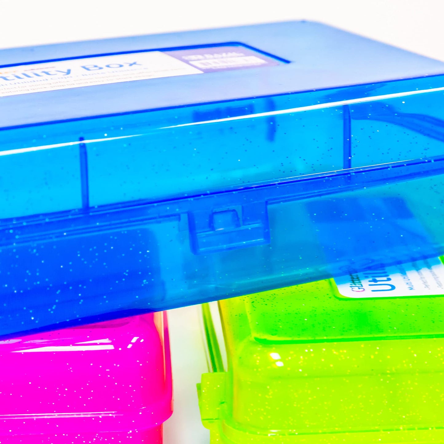 BAZIC PRODUCTS Glitter Bright Color Utility Box, 8 x 5 1/4 x 2 3/8 in, for School Office Supplies, Arts & Crafts, Set of 4