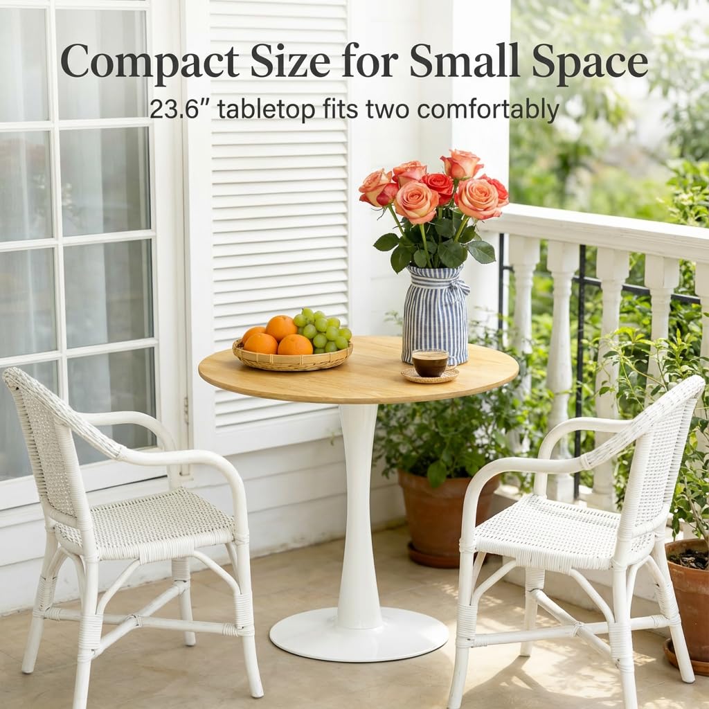 23.62" Small Round Dining Table for 2 – Durable & Well-Made Tulip Table with Sturdy Metal Frame, Compact 2-Seater Kitchen or Dining Room Table for Small Spaces, Apartments, Café, Restaurant, Office