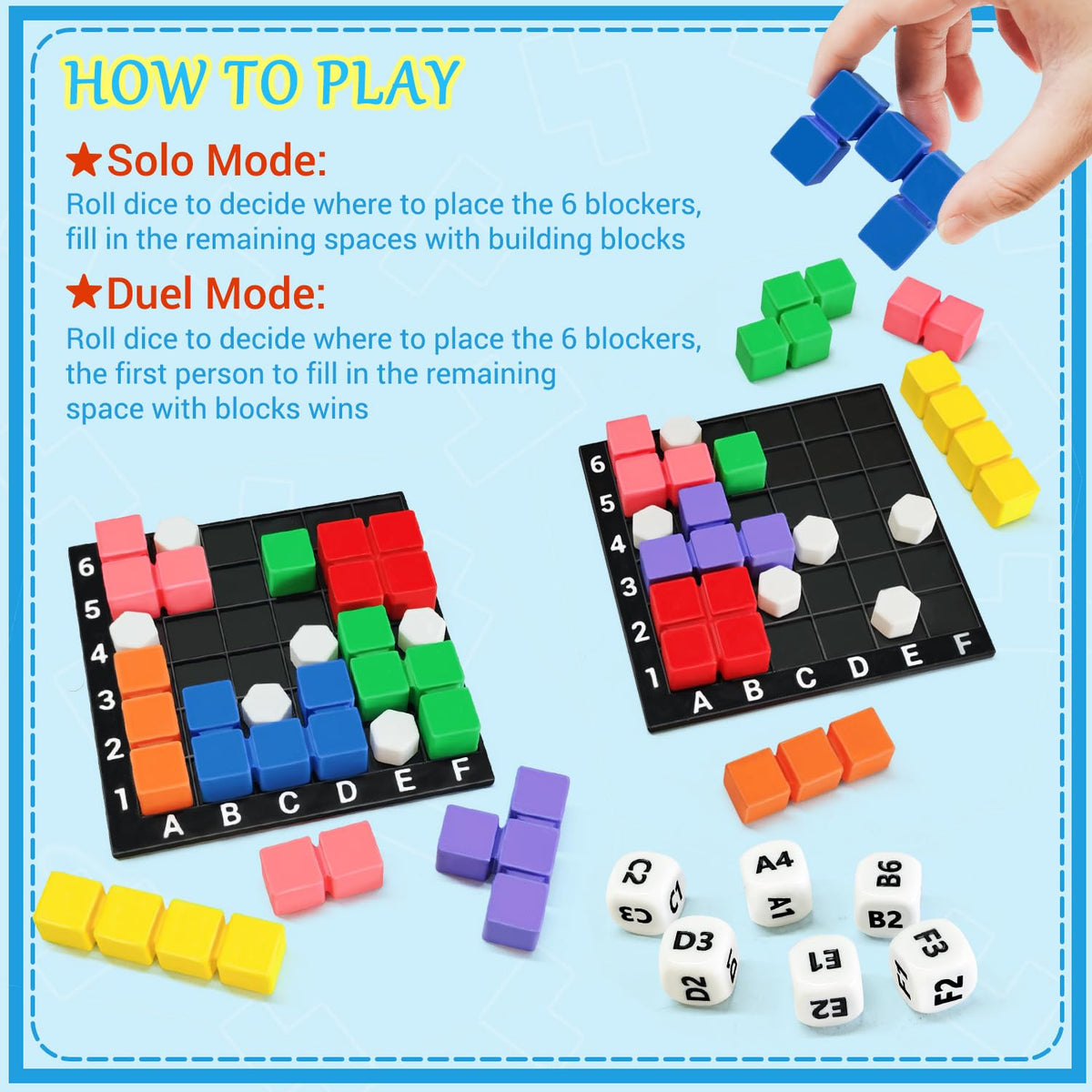 STEM Puzzle Game The Brain Square with 160000+ Solutions Pattern Matching Blocks Brain Teaser Toy Roll Dice & Race Your Opponent to Fill Grid Travel Game for Kids & Teens Back to School Birthday Gift