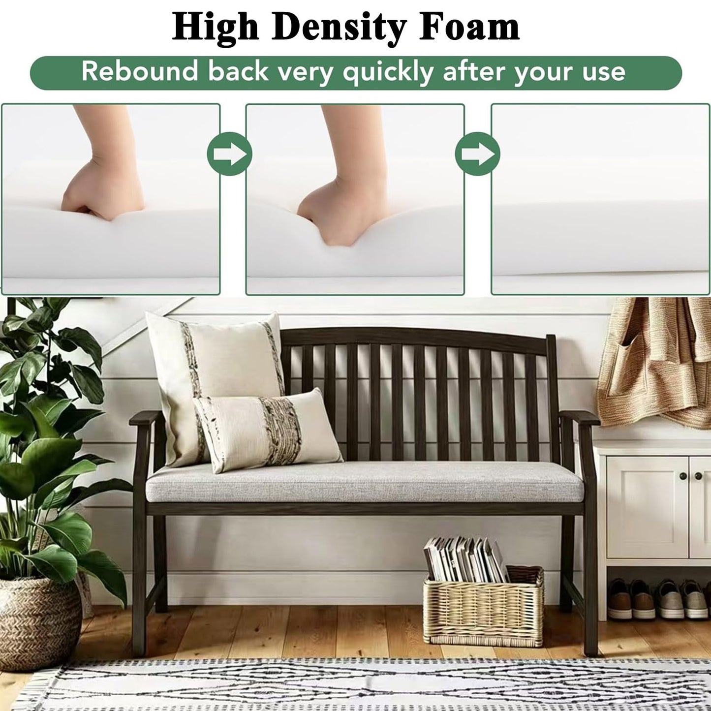 MICUSHION Piano Bench Cushion for Indoor Shoe Storage Non Slip Picnic Bench Pad for Kitchen Dining Table Seat 30 inch x 14, Light Brown