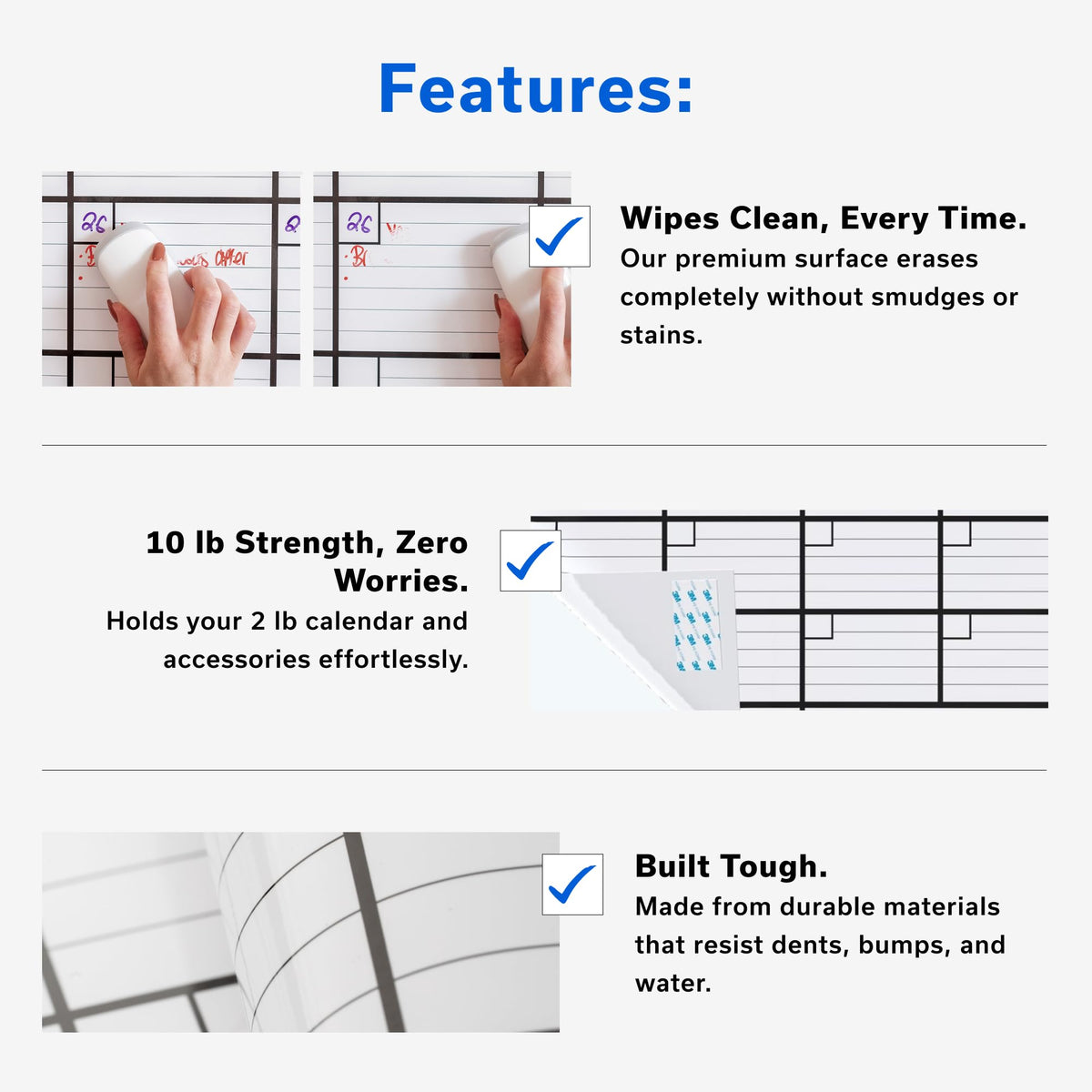 (2 PK) Small Dry Erase Calendar for Wall, 17x26, Small Wall Calendar Dry Erase, White Board for Office, Home & School, Erasable Whiteboard, Monthly Undated Reusable White Board Planner