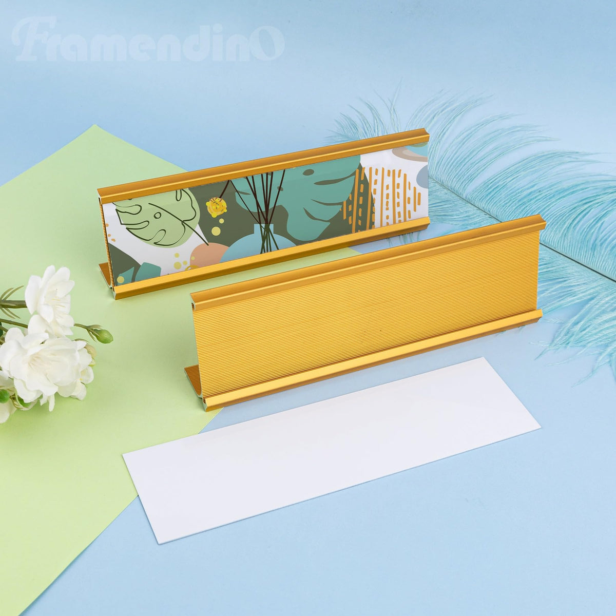 Framendino, 3 Pack Sublimation Metal Office Nameplates Blanks for Desk Plates Aluminum Gold Name Plate Holder for Business