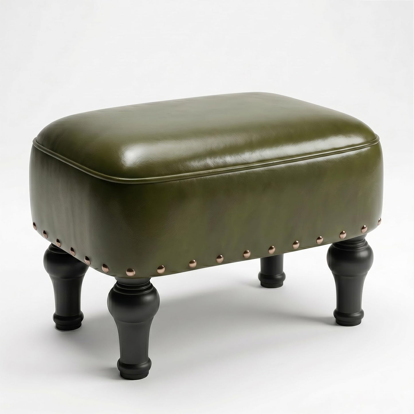 Cmishe Ottoman Leather Footrest, Vintage Footstool with Hidden Storage, Thickened Foam Upholstered Seat, Solid Beechwood Legs, Under Desk Shoe Bench Small Bench for Living Room Dining Room (Green)