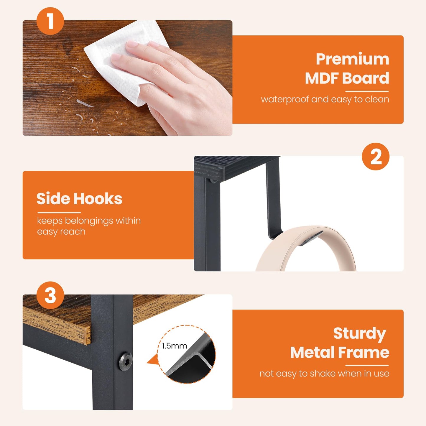 Sweetcrispy 40 Inch Computer Desk with Drawers for Home Office Writing Desk X Shaped Reinforcement Wood Surface Adjustable Position Modern Study Work Side Hook Metal Frame Storage Station Rust