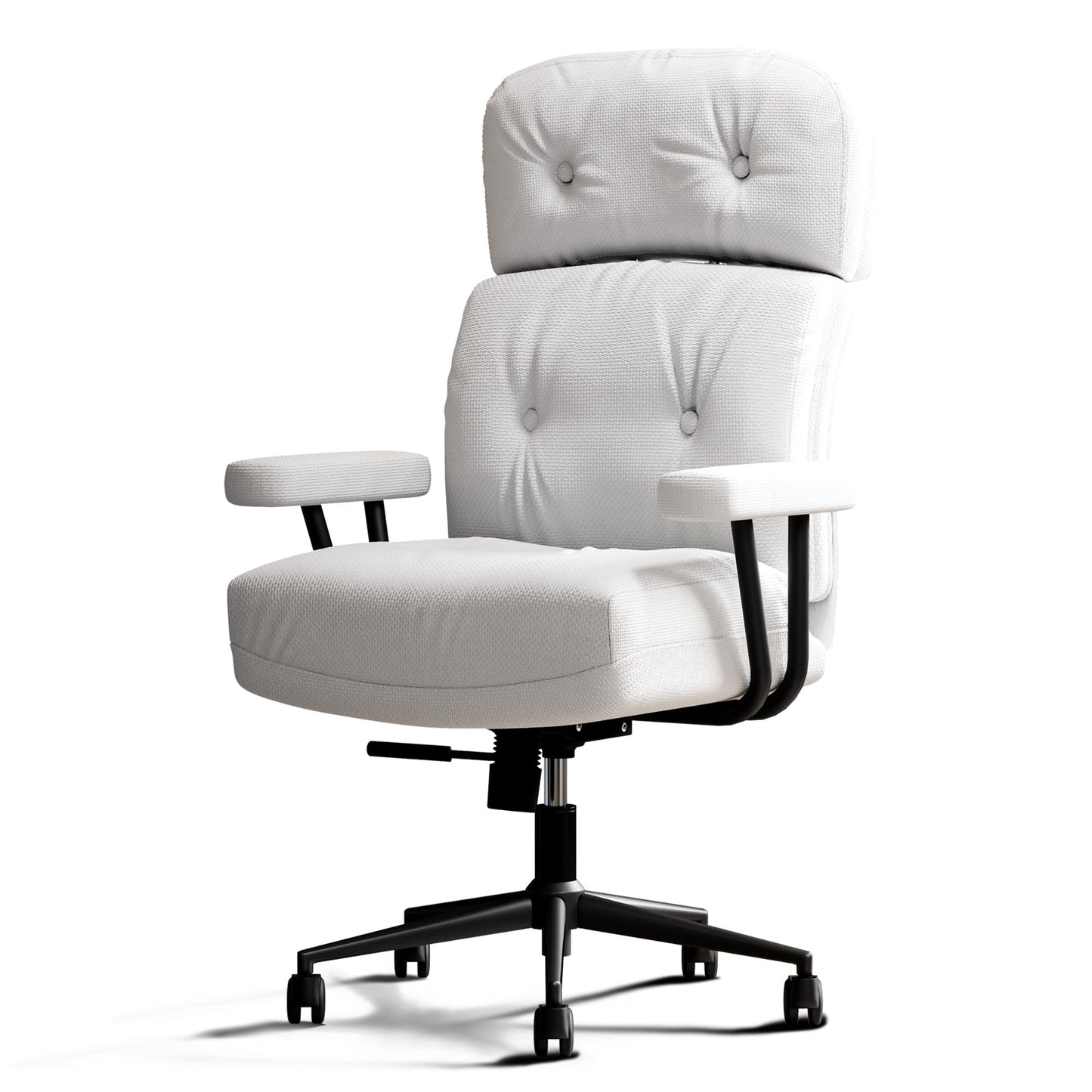 EIZIMZVU Home Office Chair with Adjustable Headrest, 5" Thick Cushion, High Back Swivel Desk Chair, Multiple Materials & Colors Faux Leather, Velvet Computer Chair (High-Back, 2282-Cloth-White)