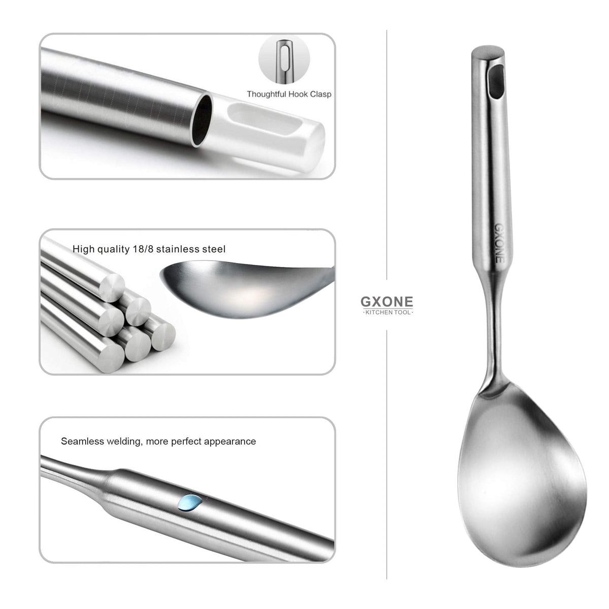 Cooking Spoon,304 Stainless Steel Large Serving Spoons,Silver/12.6Inch