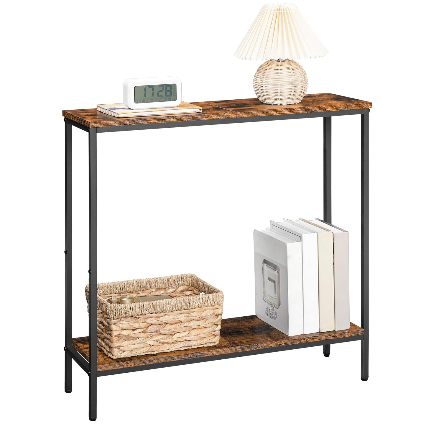HOOBRO 29.5" L Narrow Console Table, Sofa Table Behind Couch with 2-Tier Storage Display Shelves, 8.7" D Small Entryway Table for Hallway, Foyer, Living Room, Bedroom, Rustic Brown and Black BF22XG01