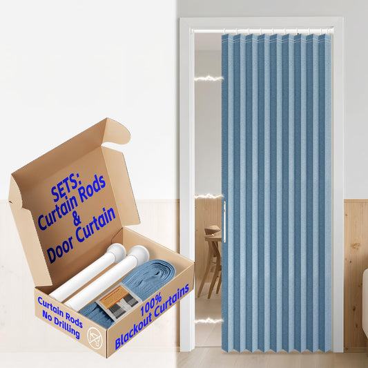AJAZZ Blackout Closet Door Curtain with Curtain Rods Included Privacy Sound Proof Curtains Suitable for Bedroom Living Room Doorway Curtain Sets (1 Pack, 42 W x 78 L, Blue)