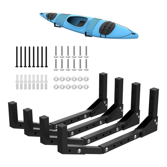 WALMANN Kayak Storage Rack, Wall Mount Kayak Hooks for Garage Kayak Wall Hangers for Kayak, Surfboard, Skiis, Snowboard, Paddle Board(2 Pairs for 2 Kayaks)