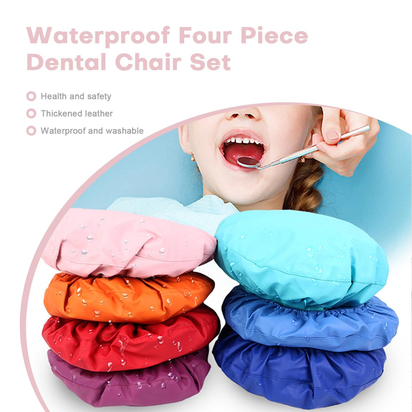 buyzg 5Pcs Dental Chair Covers Set - Waterproof & Non-Slip PU Leather Elastic Full Covers with Foot, Seat, Headrest & Backrest Protectors for Dental Clinic Chairs(Pink)