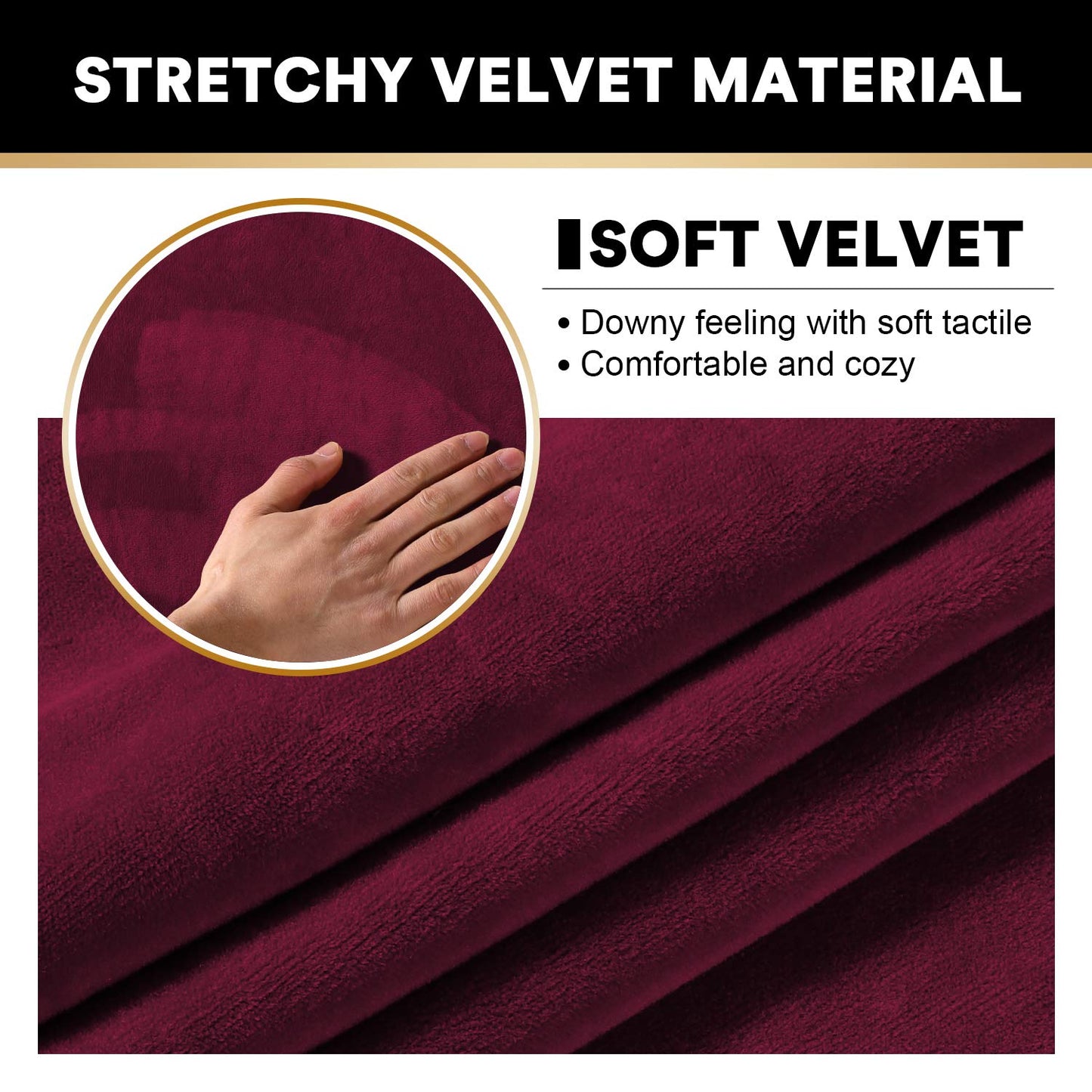 PrinceDeco Velvet Couch Cover Loveseat Covers for 2 Cushion Couch 3 Piece Sofa Covers for Dogs Washable Loveseat Covers Width Up to 72 Inch No Slip Stretch Sofa Slipcover(Medium, Burgundy)