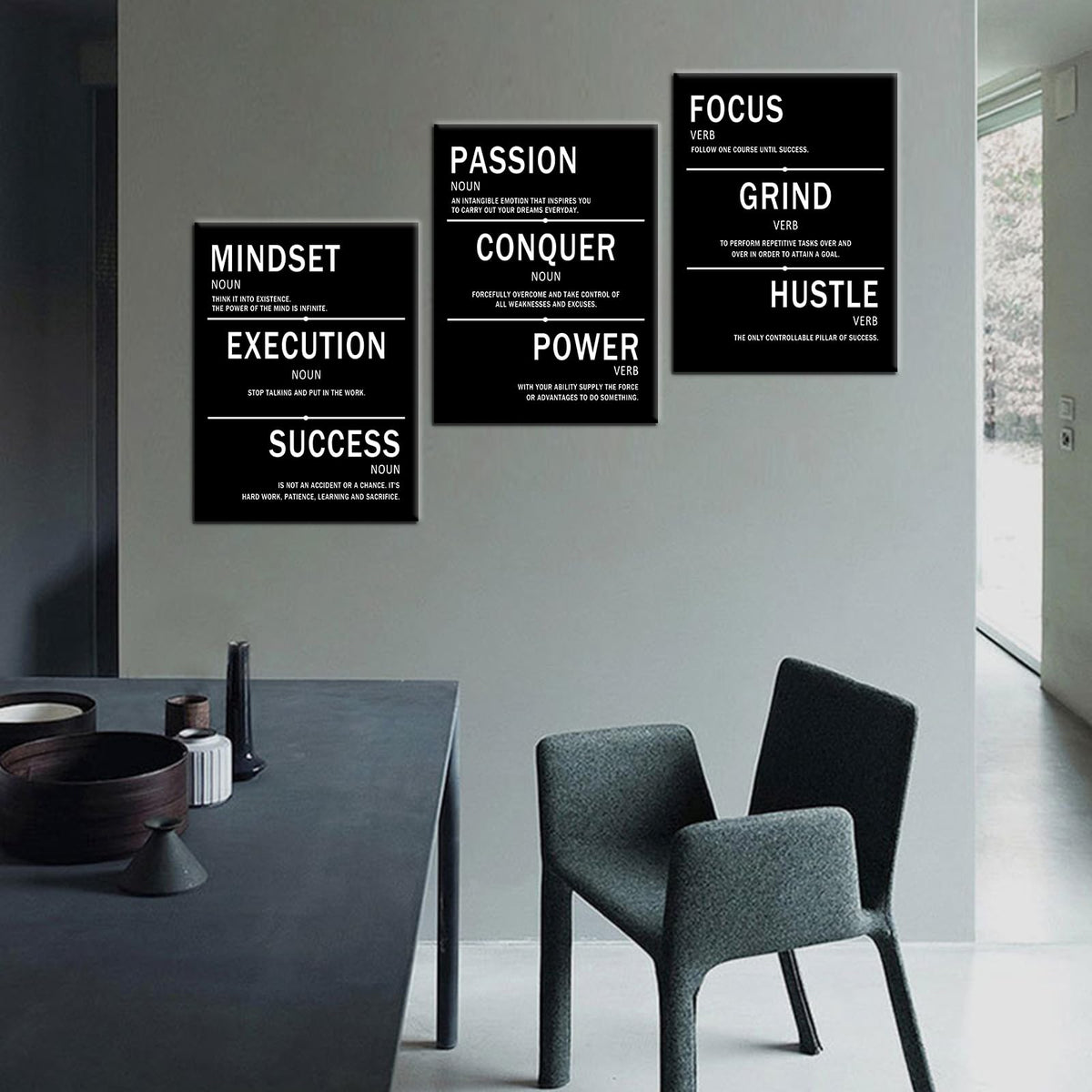 PSYYSP Mindset Execution Success Motivational Canvas Office 3 Piece Print Wall Art Inspirational Poster Painting Modern Inspiring Artwork for Bedroom Office Decoration Ready to Hang [36''W x 16''H]
